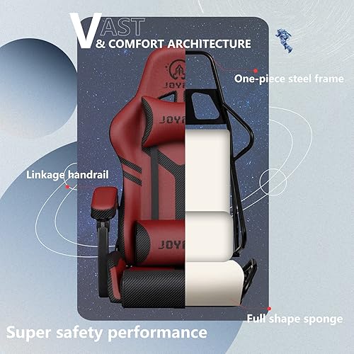 Miniatura 4 de JOYFLY - Silla de gamer silla de gamer para adolescentes ergonómica con respaldo alto reposacabezas y soporte lumbar rojo
