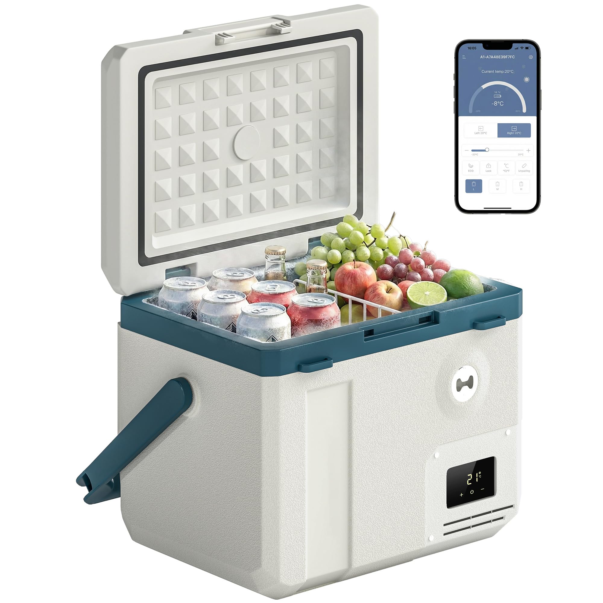 Outsunny Frigorifero Portatile 19L con Compressore, Mini Frigo Elettrico Anti-Shock, APP Bluetooth, 12V/24V/240V, -20°C a 20°C