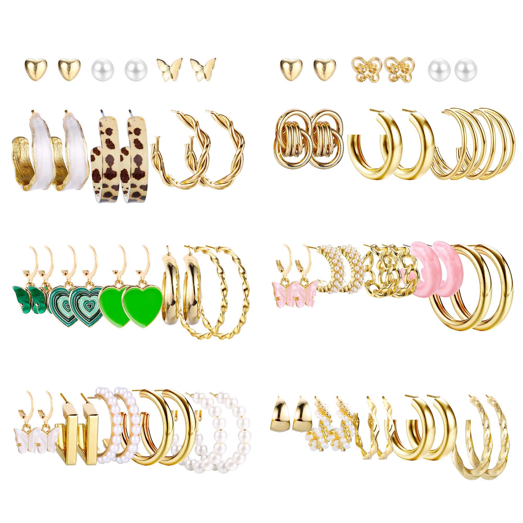 LOLIAS30-41 Pares Pendientes Aro de Oro Pendientes Dorados para Mujer Niñas Tachuelas Colgantes Conjunto Pendientes de Oro Piercing de Joyería Hipoalergénica Pendientespara Regalo