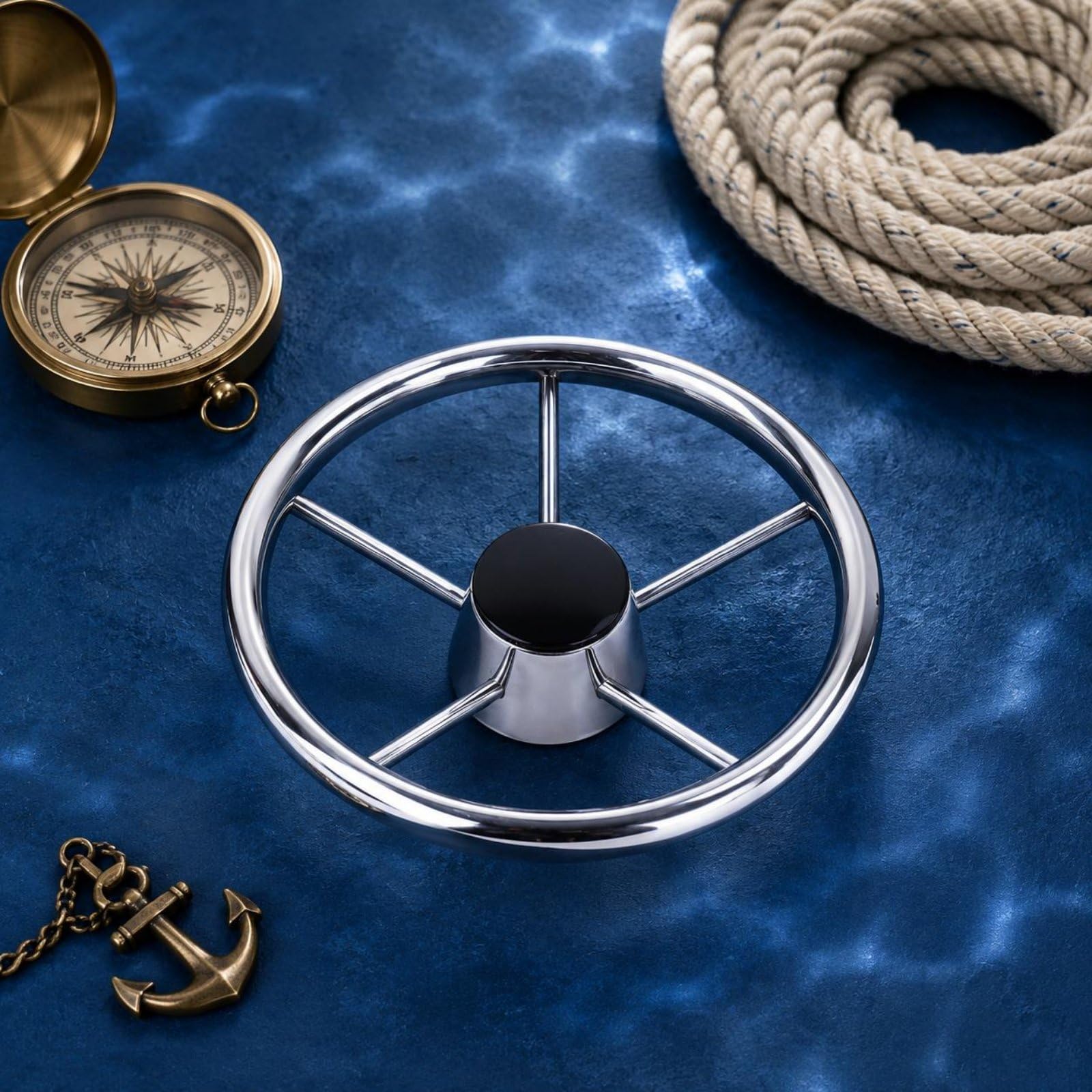 predolo Timone Marino Volante Barca Acciaio Inox Ruota Controllo Robusto Antiruggine Adatto per Navigazione Attività Ricreative Sport Acquatici, 11 Pollici