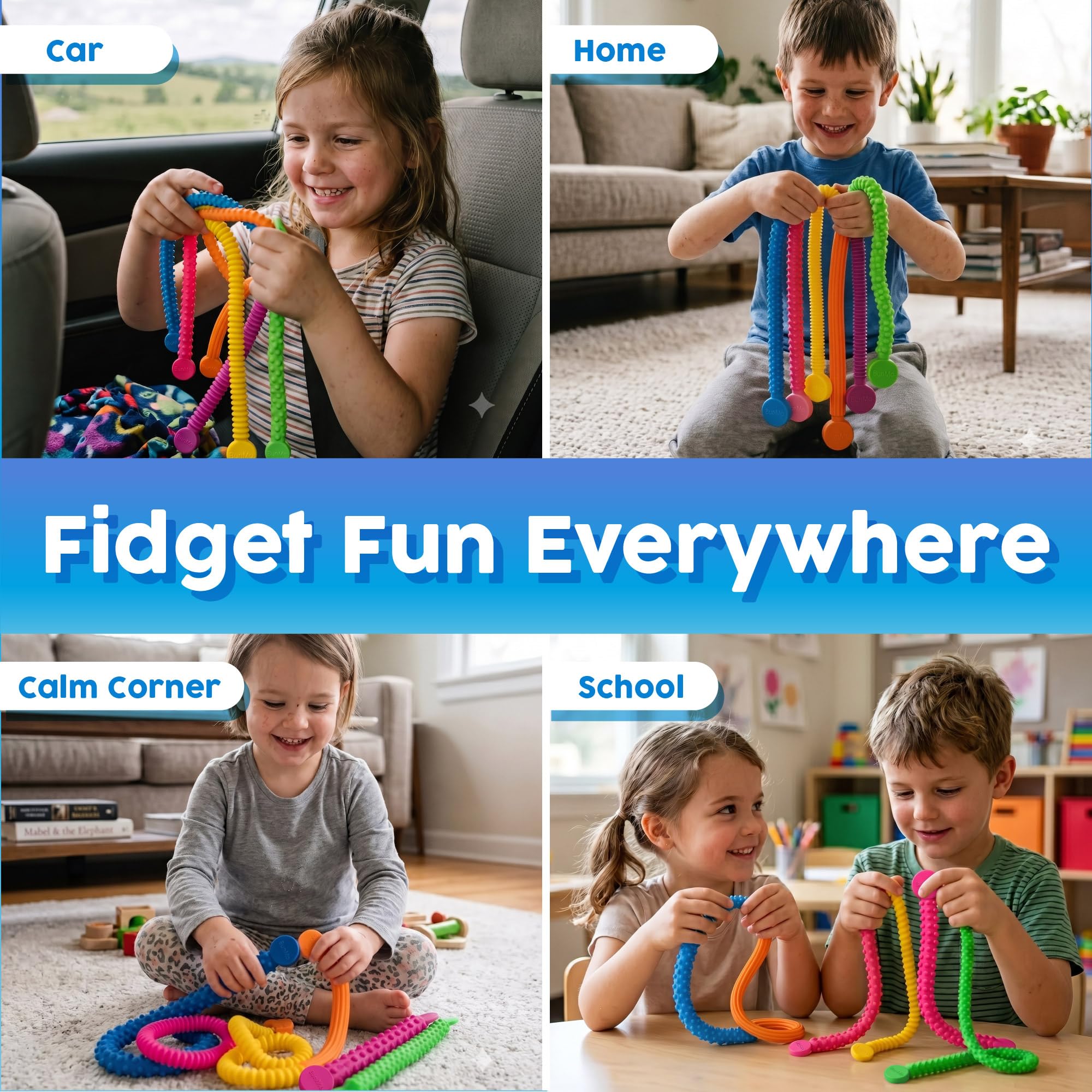 BUNMO Stretchy Strings - Sensory Toys - Stimulating & Fun Sensory Toys for Kids - Fidget Toy - Hours of Fun for Kids - Non-Mouthable Toy 3+ - Textured 6 Pack — Amazon image 5