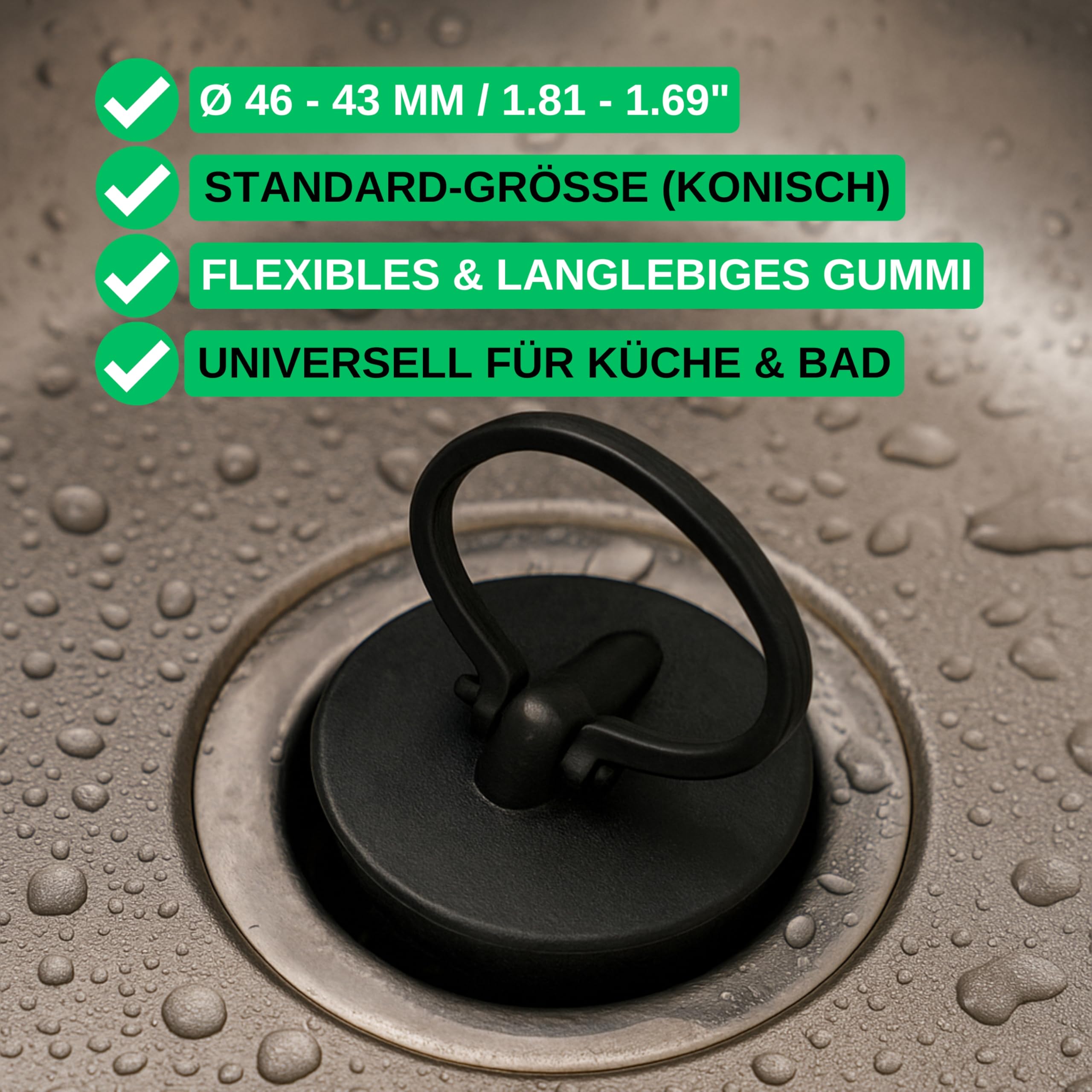 Bouchons Universels, Lot De 2, Bouchon D'évier Pour Vidange 1-3/4", 46 à 43 Mm, Bouchons D'évier Pour égouts, Bouchon De Vidange Pour Baignoire, Cuisine, Salle De Baine, Noire, En Caoutchouc