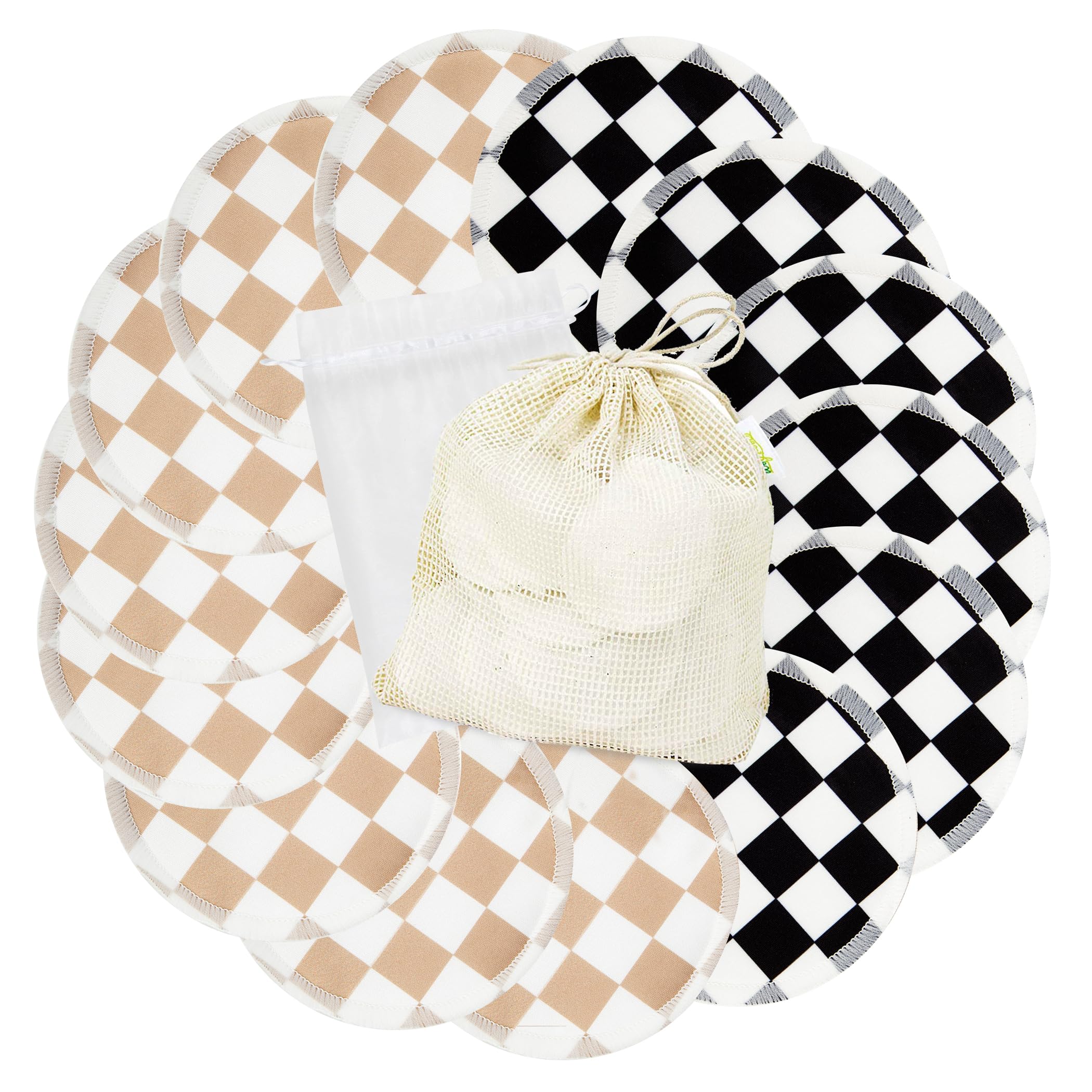 wegreeco Nursing Breast Pads (14 Pack) + Laundry Bag & Travel Storage Bag, 4.7 inch Option - Washable & Reusable Breastfeeding Nursing Pads (Light