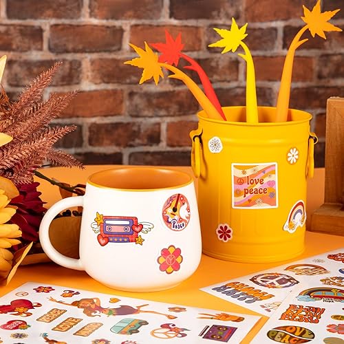 Miniatura 5 de Calcomanías hippie para niños, 326 unidades de calcomanías retro Groovy Rainbow Daisy Peace, autoadhesivas de vinilo bohemio hippie, calcomanías de