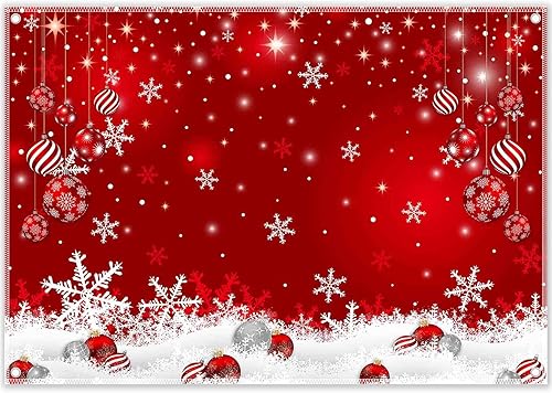 Swepuck Fondo de fotografía de copos de nieve de Navidad de tela de 7 x 5 pies, fondo de bola roja de nieve blanca de invierno, decoraciones de