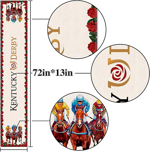 Miniatura 3 de Nepnuser Kentucky Derby Camino de mesa para carreras de caballos de las rosas, decoración de fiesta, decoración del hogar, cocina, comedor (13 x 72
