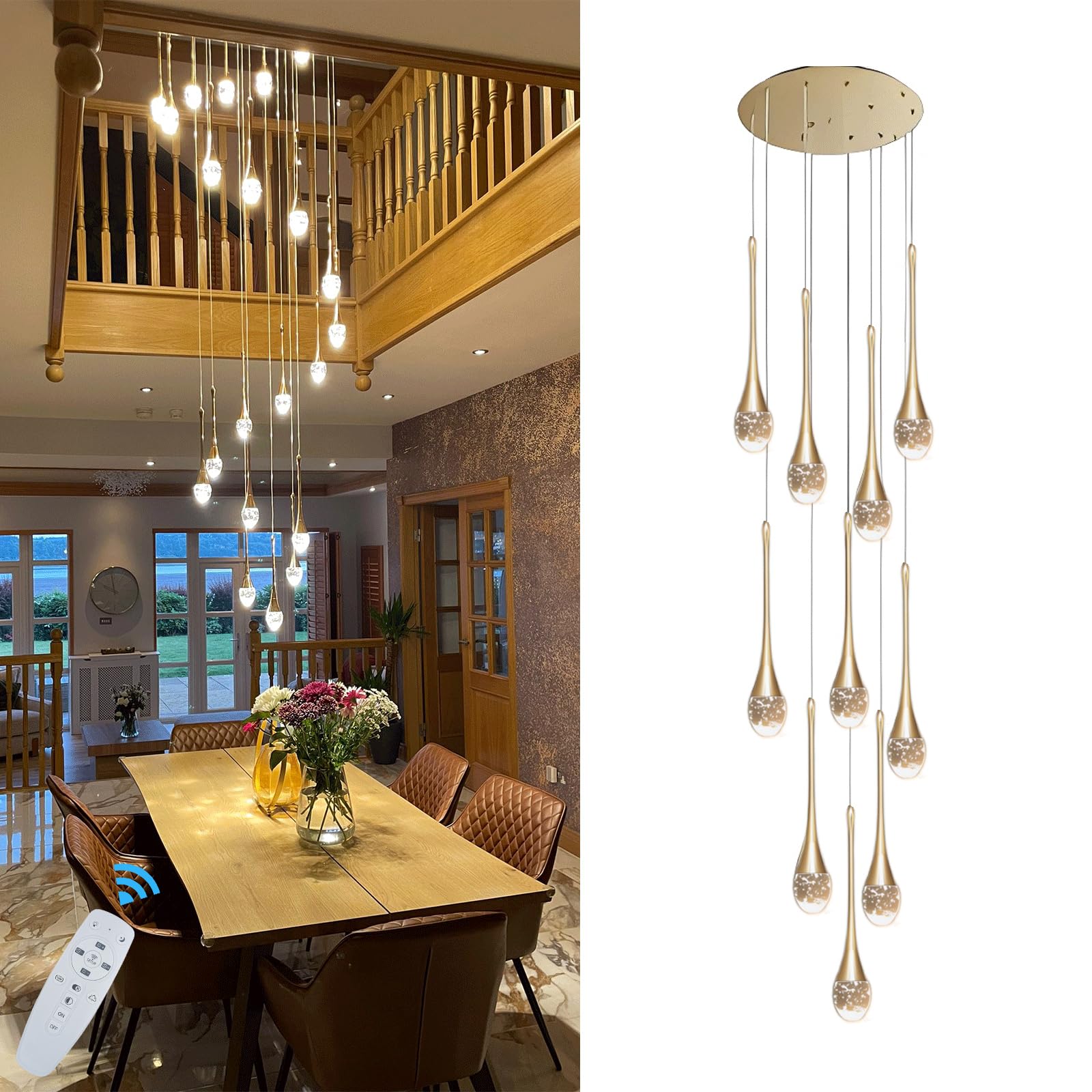 PCXEHUYP Dimmable LED Modern Staircase Chandelier - Adjustable Pendant Light for Villa, Stairwells, Living Room & Hotel Entryway High Hanging Ceiling Lights