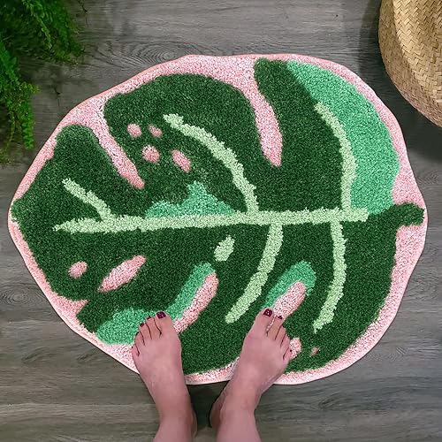 Miniatura 2 de Sisher Monstera - Tapete de baño con diseño de hojas, tapete de baño antideslizante en forma de palma, tapete de felpa para tina, lavable a máquina,