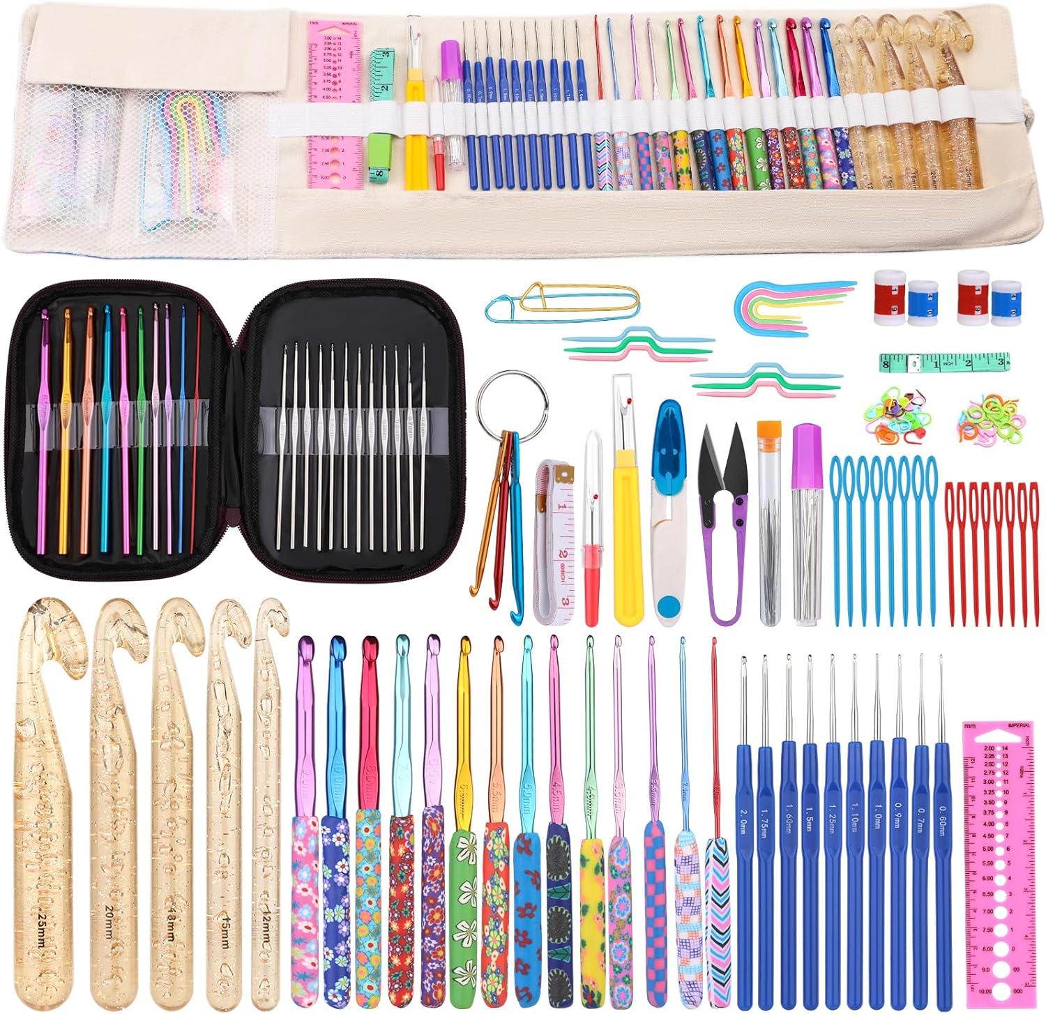 Zlulary Ergonomic Crochet Hooks Kit with Storage Bag and Needles for Beginners and Experienced Lovers