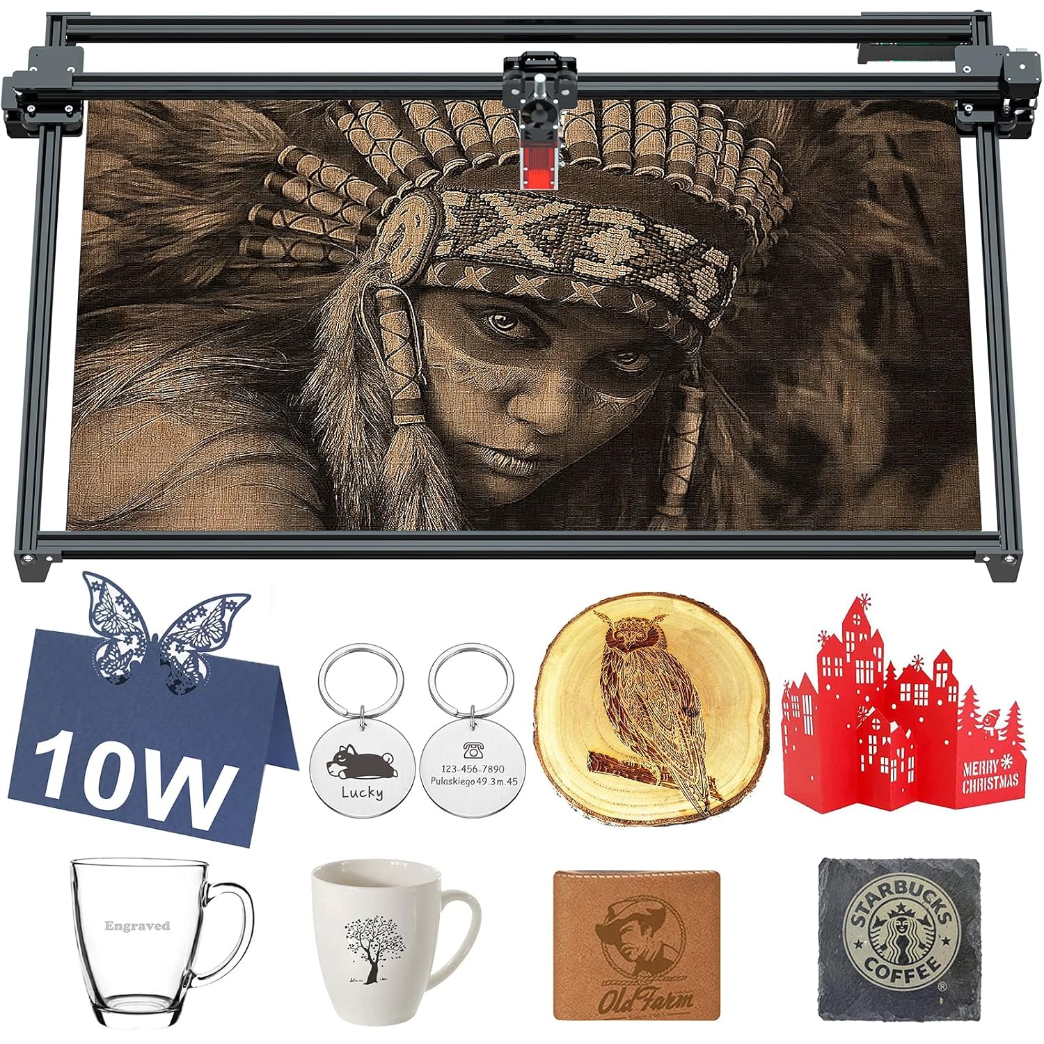 ZBAITU M81 Laser Engraver Machine with various engraved samples