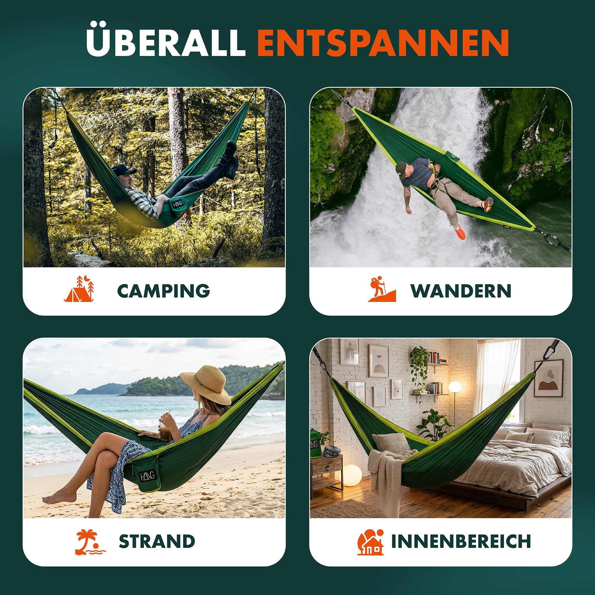 HÄNG Hamaca de camping exterior de nailon de seda de paracaídas para 2 personas, 300 x 170 cm, portátil, ultraligera, transpirable, hasta 200 kg, incluye suspensión para viajes, playa, jardín, bosque