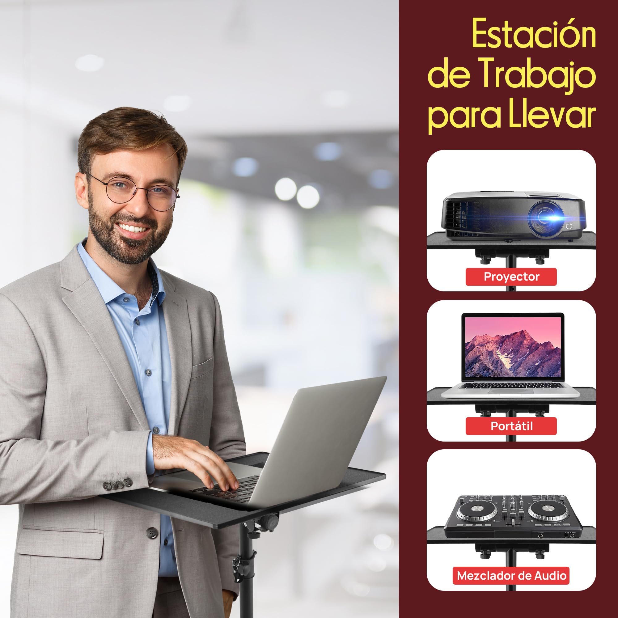 Pyle Soporte de proyector, Ordenador portatil, Laptop, Equipos de DJ, Altura Ajustable, Ideal para Estudios y Escenarios