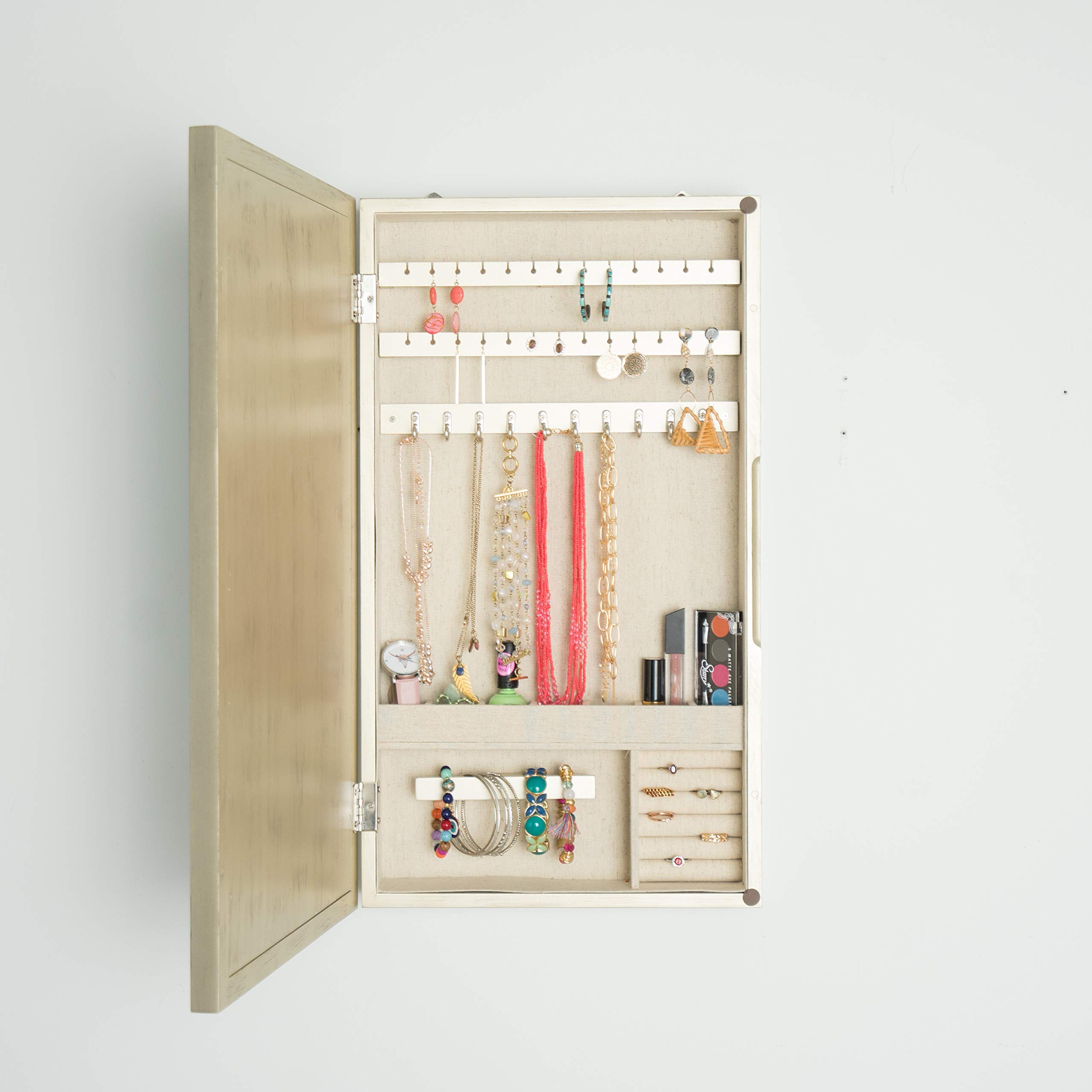 Hives and Honey - Nicolette Jewelry Organizer Storage Mirror, Champagne