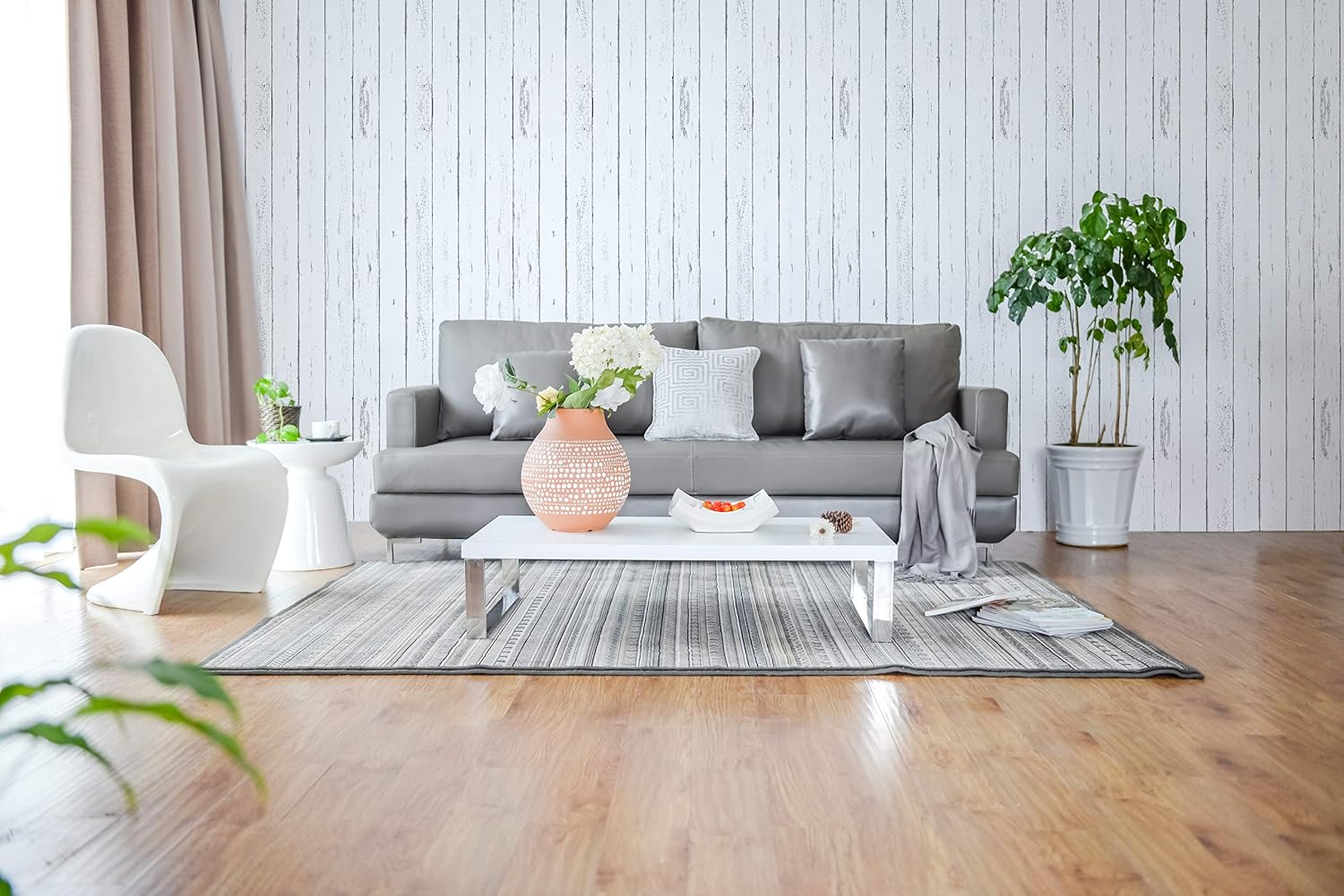 White Shiplap Peel and Stick Wallpaper - Vintage Wood Wallpaper Peel and Stick - Wood Contact Paper for Cabinets – Wallpaper for Bedrooms, Shelf - Self Adhesive Removable Wall Paper (118" x 17.71")