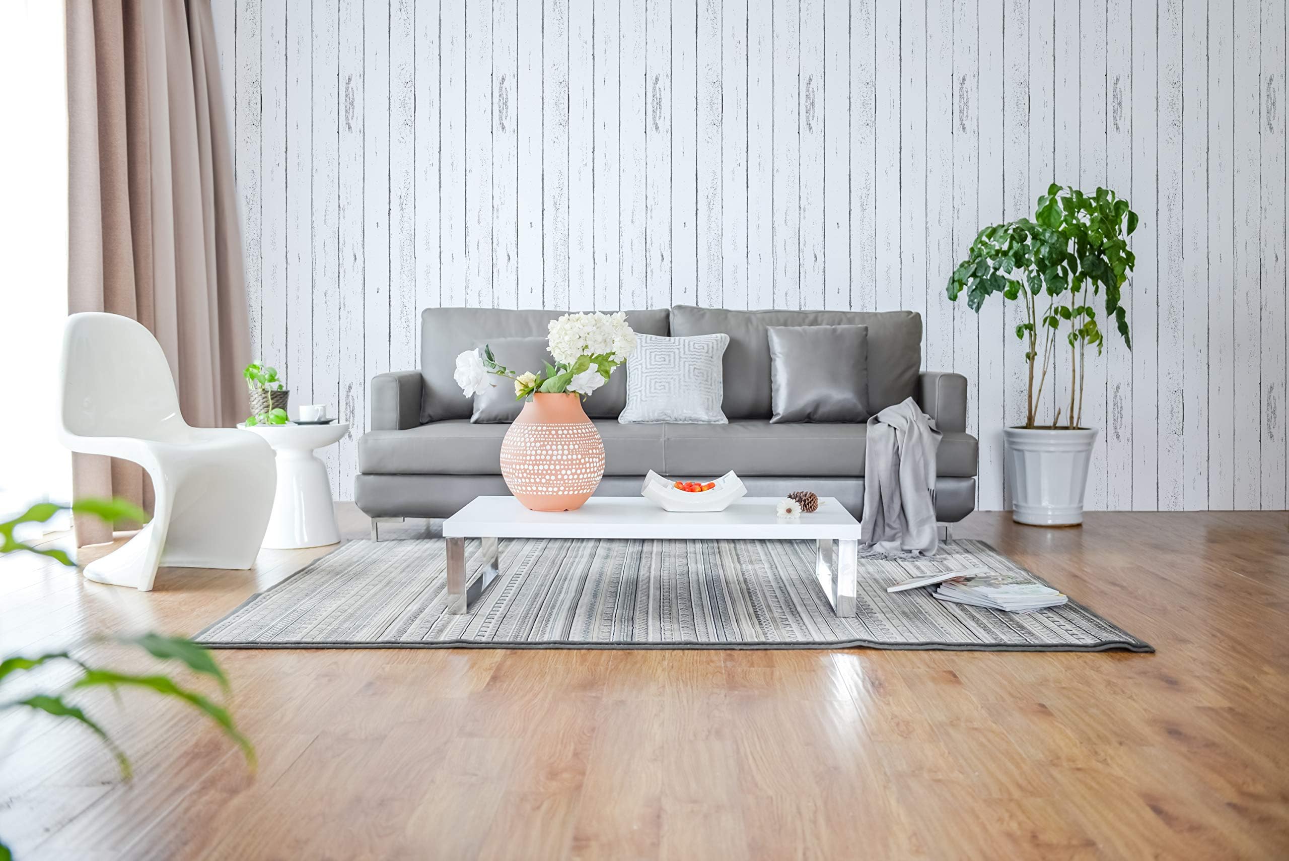 White Wood Peel and Stick Wallpaper