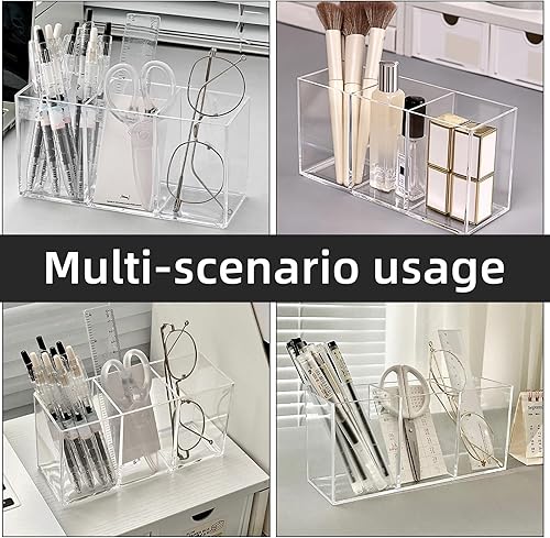 Miniatura 7 de Soporte acrílico para brochas de maquillaje, paquete de 2 soportes transparentes para lápices, soporte de accesorios de escritorio con 3