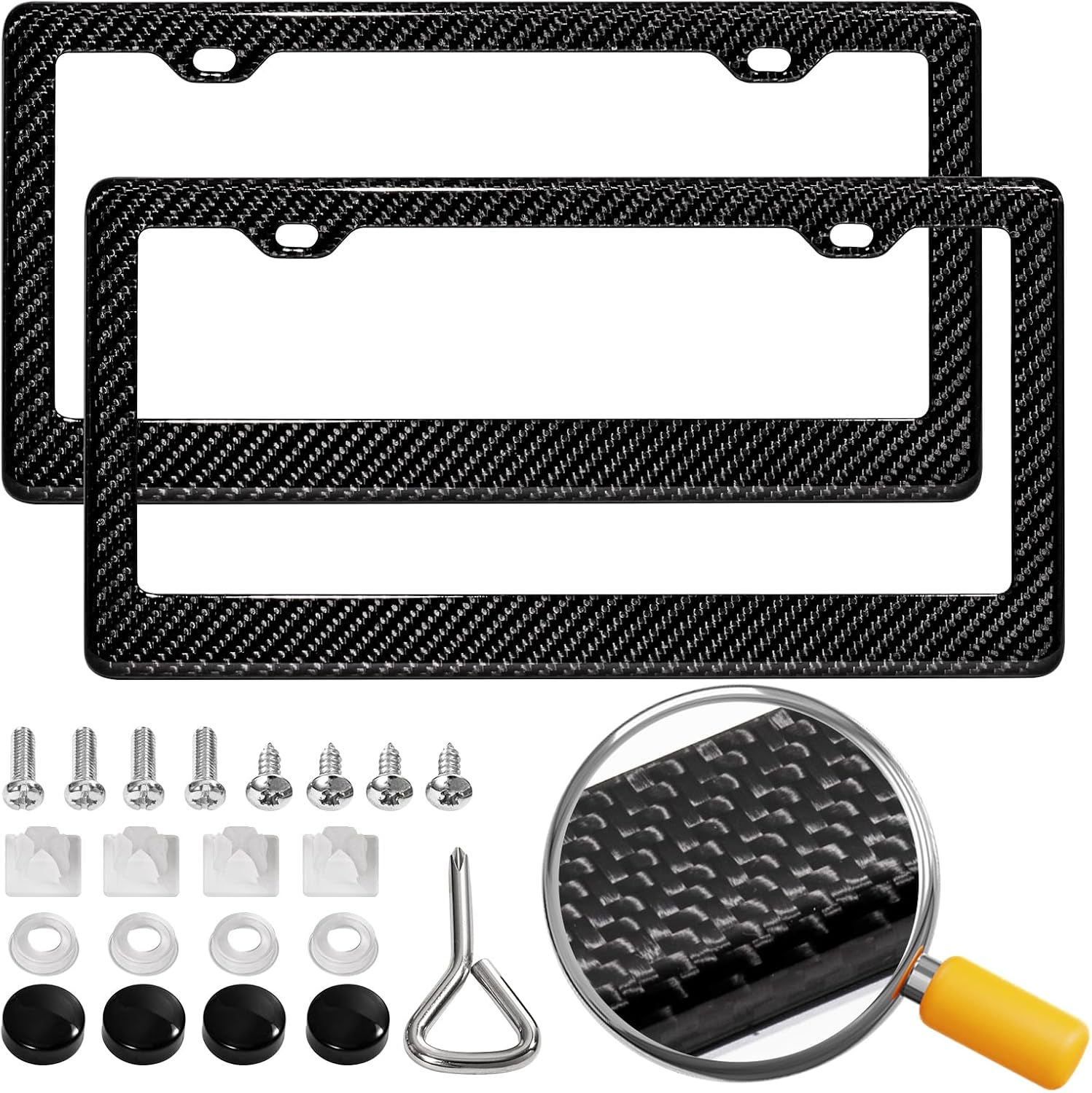 Real Carbon Fiber License Plate Frame, 100% Pure Carbon Fiber Frame, Black License Plate Holder Cover with Screw Caps, Anti-Vibration Pads,2 Pack (Twill 2 Hole) Twill 2 hole(2 Pack)