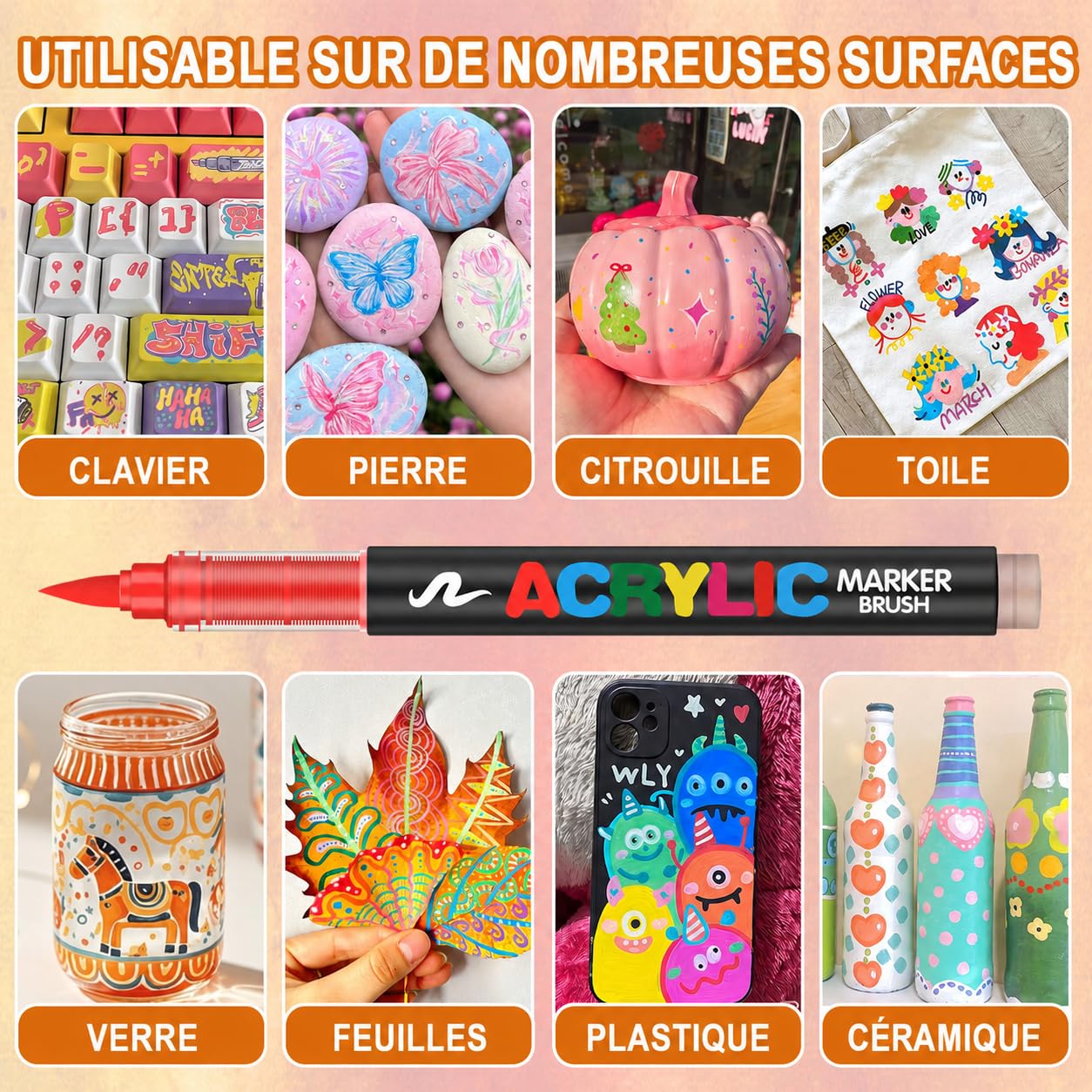 Melifluo Feutre Acrylique Lot de 168 Couleurs à Pointe Pinceau – Marqueur Peinture Acrylique Adulte, Encre à l'Eau Couvrante pour Pierre, Verre, Bois, Tissu, Toile – Coffret Cadeau Loisirs Créatifs