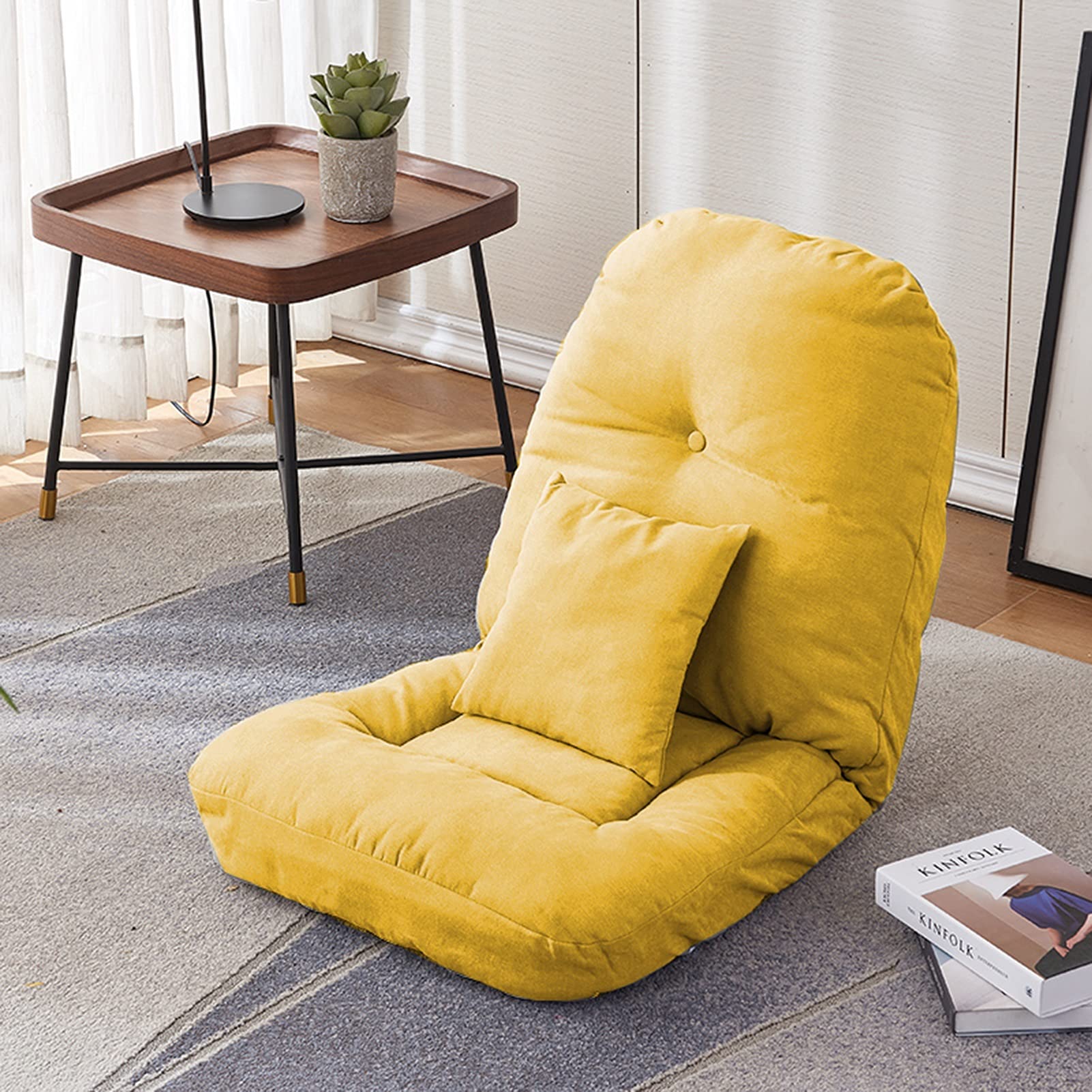 Silla de Suelo Plegable con cojín, sofá con Respaldo Ajustable para meditación en casa o en la Oficina, Funda extraíble, 8 Colores (Color: marrón, tamaño: 58 x 58 x 65 cm)