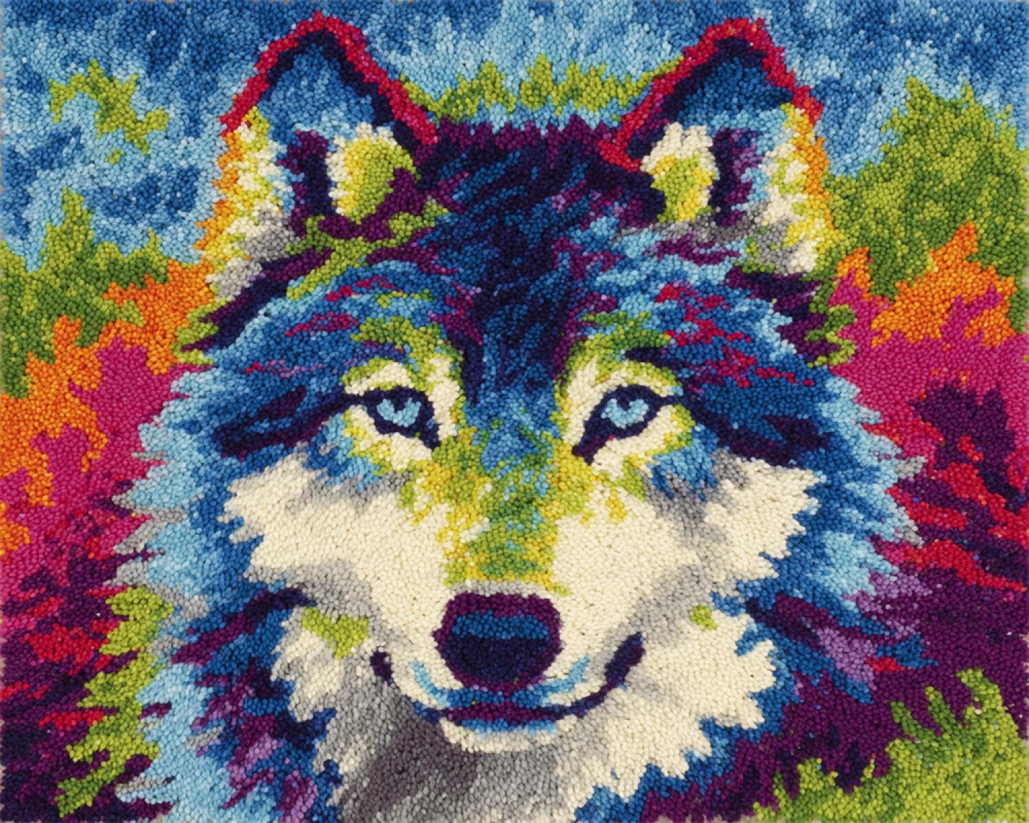 Henypt DIY Latch Hook Rug Kits Colorful Wolf 52x38cm