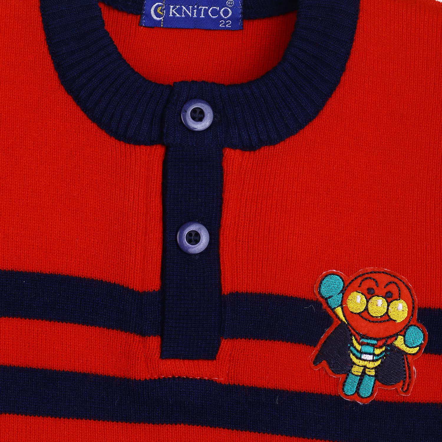 KNITCO Kids Boys Woolen Acrylic Sweater Two Button Regular fit Full Sleeves Super Soft Winter Clothing Occasion wear Fun Bold Pattern (6-12 Months) Blue 2