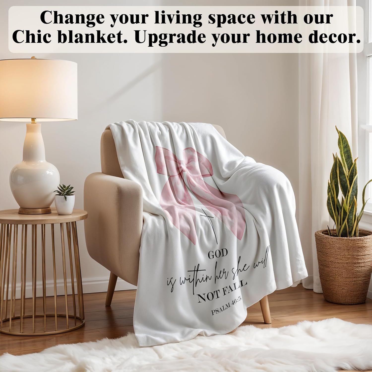 Coquette Pink Bow Christian Blanket, Christian Gifts for Women, Preppy Pink Bow Religious Bible Verse Throw Blankets for Girly Room Bedroom Dorm Apartment Couch Sofa, 50x60 Inches - Image 6
