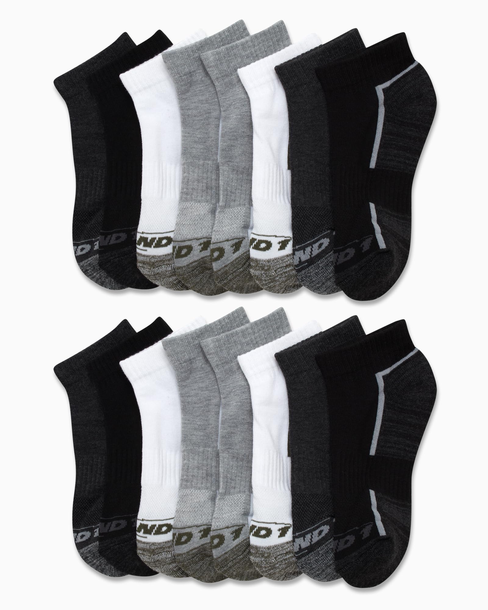 AND1 Boys Quarter Socks - 16 Pack Moisture Wicking Cushioned Athletic Basketball and Running Socks for Boys (Sizes: S-L), Size Medium-Large, Black/White/Grey