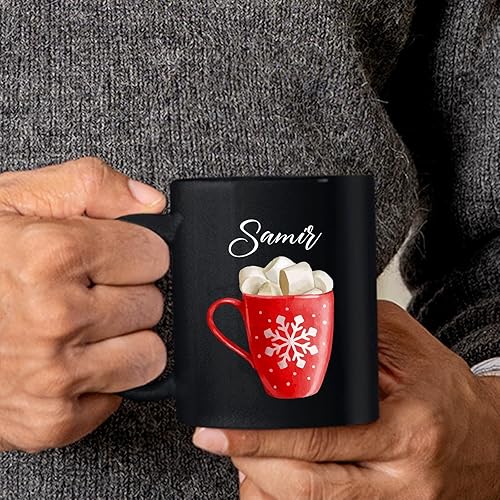 Miniatura 8 de Taza de cerámica de Navidad para pareja, taza de cerámica de Navidad con nombre inicial personalizado, tazas de café personalizadas para esposo