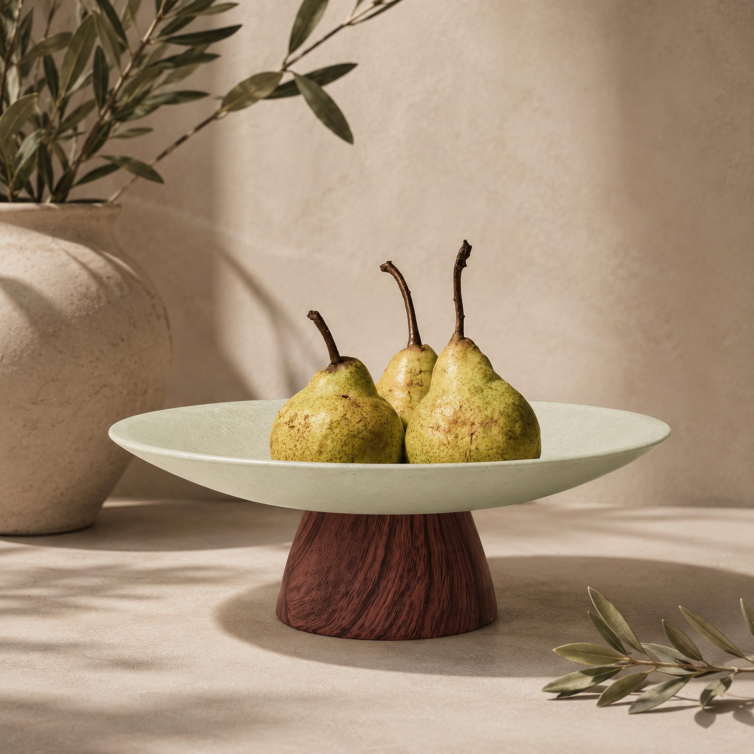 Large Decorative Bowl, Japandi Resin Pedestal Bowl for Home Decor, Minimalist Coffee Table Centerpiece, Modern Elegant Sculptural Fruit Bowl for Kitchen Island Decor
