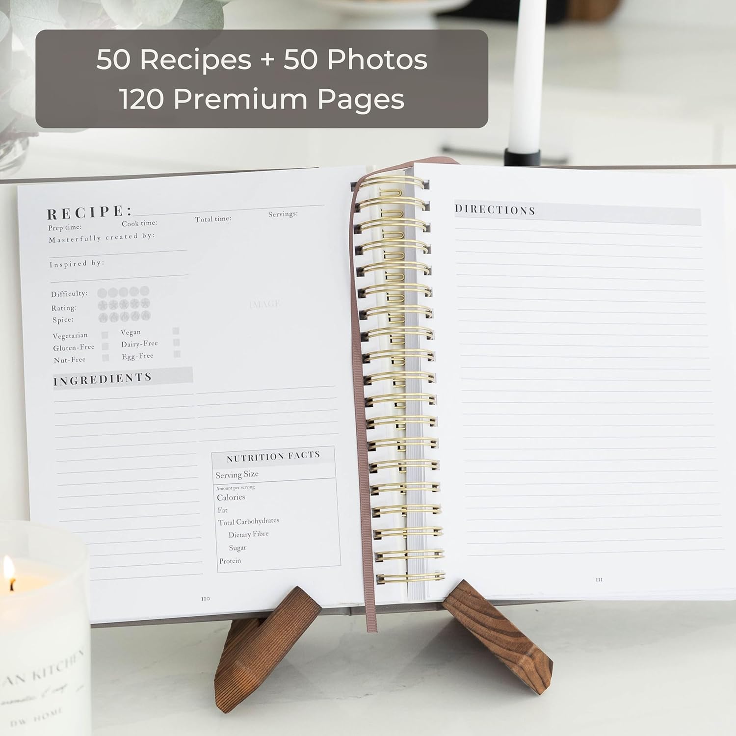 Blank Cookbook to Write in Your Own Recipes - Linen Hardcover Spiral Recipe Book with Photo Pages & Pocket, Heirloom Family Keepsake Gift