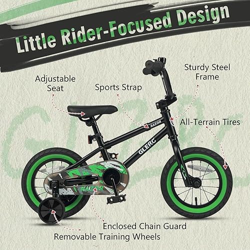 Miniatura 2 de Glerc Bicicleta para niños de 1 a 8 años, bicicleta para niños de 12 a 16 pulgadas, estilo BMX, con ruedas de entrenamiento, bicicleta para niños y