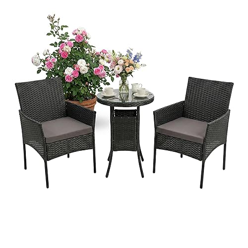 Relaxdays Ensemble Jardin 3 pcs résine tressée Noir, 2 fauteuils