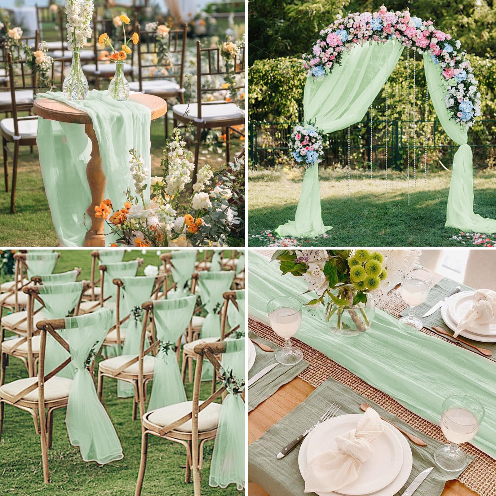 Confezione da 12 runner da tavola in chiffon romantico da 3 m, per matrimoni, baby shower e feste di compleanno, decorazioni da tavolo (304,8 x 30,5 cm)