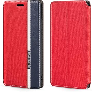 Classic Stripe Leather Case Compatible with Xteink X4 Hidden Magnetic Card Holder Contrast Color Design Red