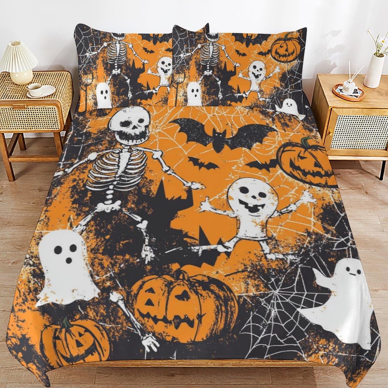 Parure de lit motif citrouilles pour une chambre d'enfant cocooning en automne