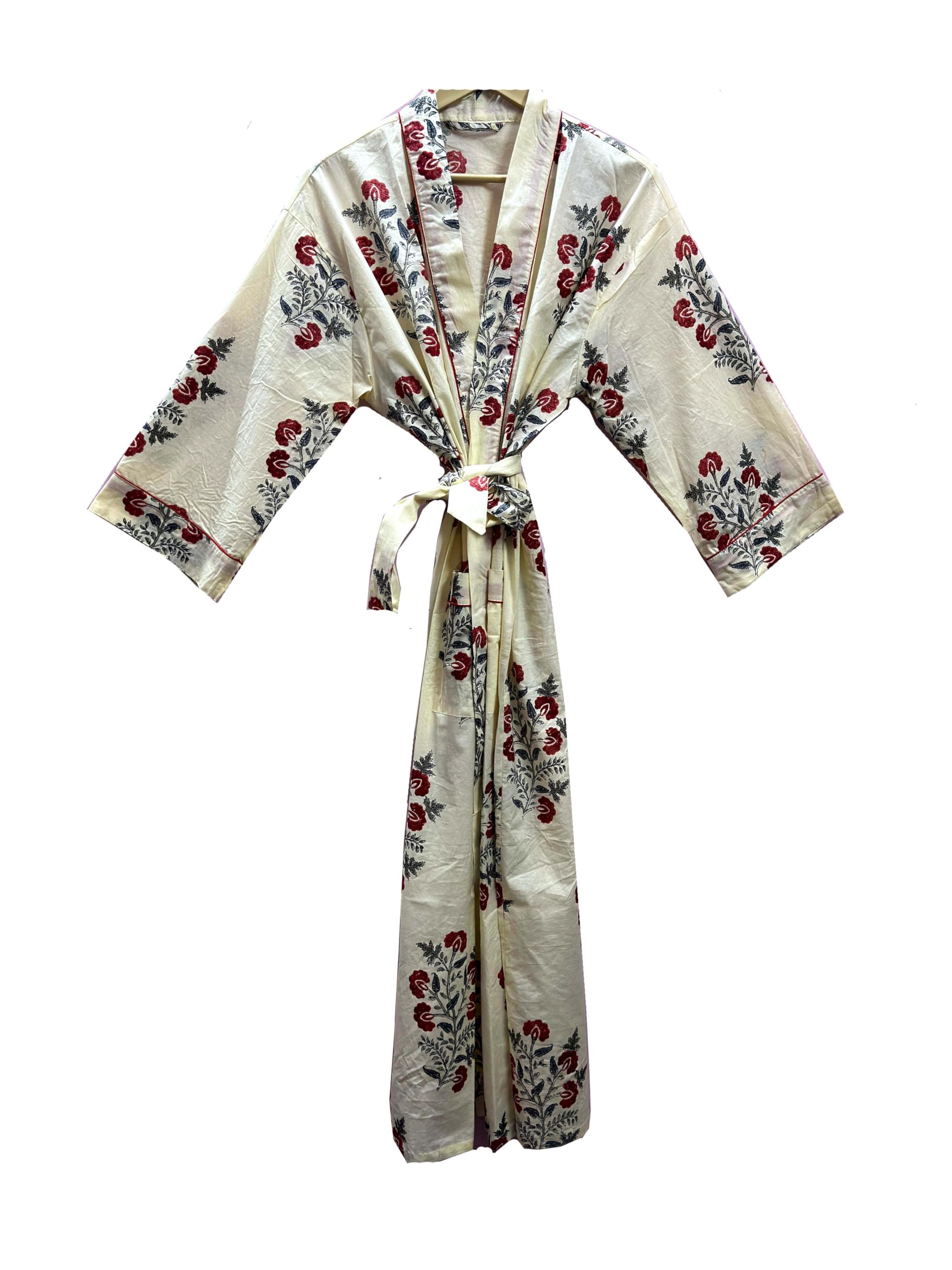 Pure 100% Cotton Robe For Womens Bathrobe Dressing Gown Long sleepwear Free Size Kimono