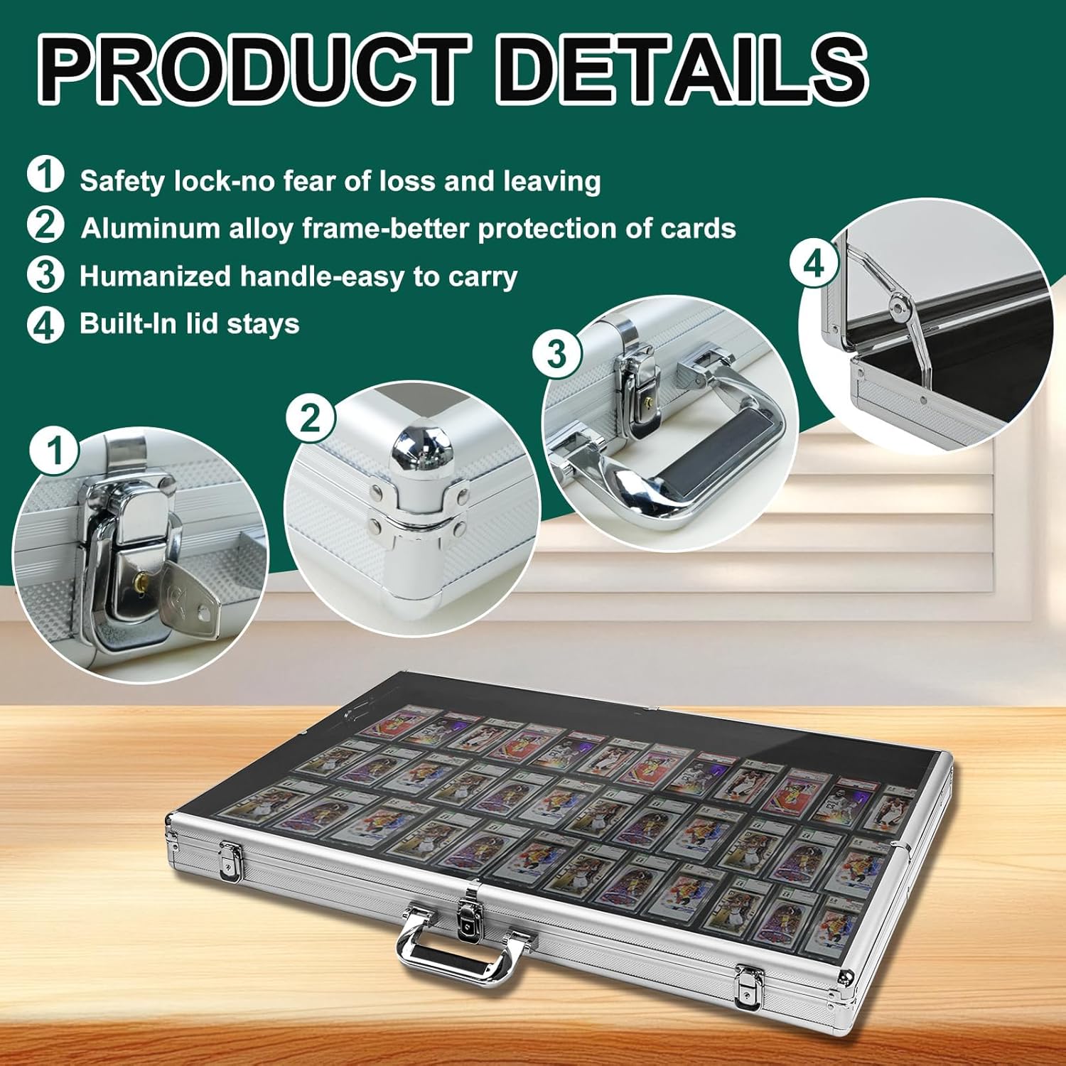 34"x22" Aluminum Show Display Case, Lockable Trading Card Show Case, Portable Trade Display Case with Handle, for Collectibles, Jewelry, Sport Cards