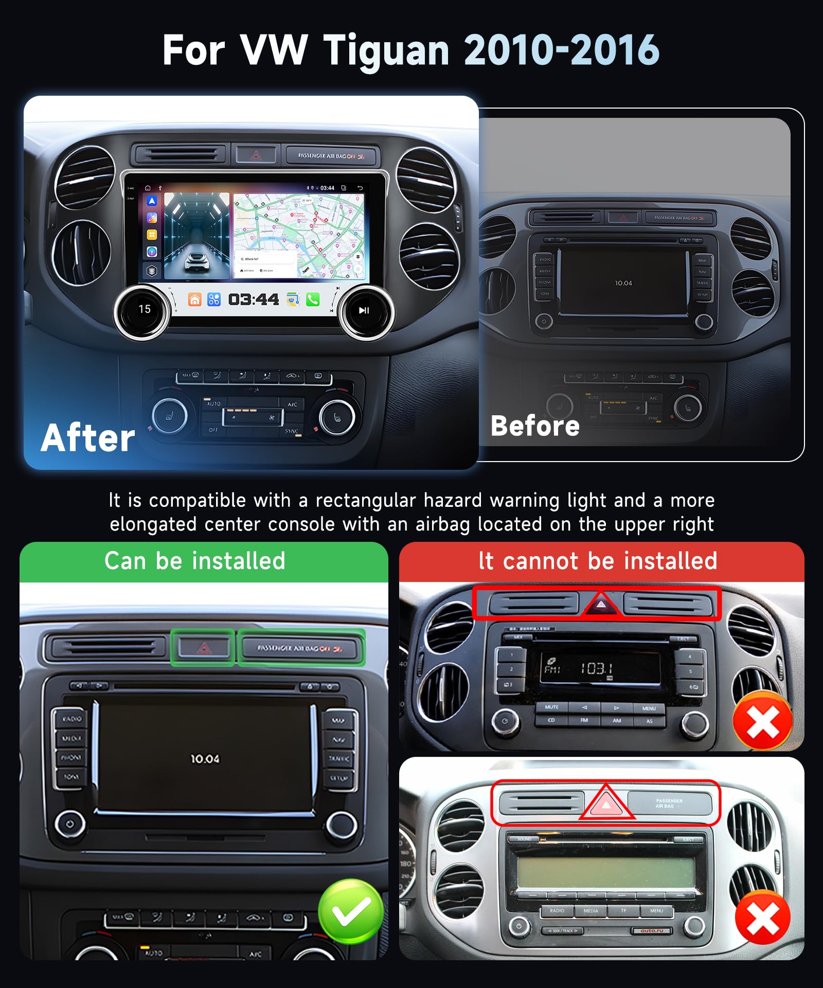 4G+64G VECHTEL 10,1" Autoradio 2 DIN pour VW Tiguan (2010-2016) Con Deux Boutons,Android 15,écran Tactile HD IPS CarPlay sans Fil,Android Auto,GPS,Wi-FI,Bluetooth 5.0,Radio FM RDS,caméra de recul