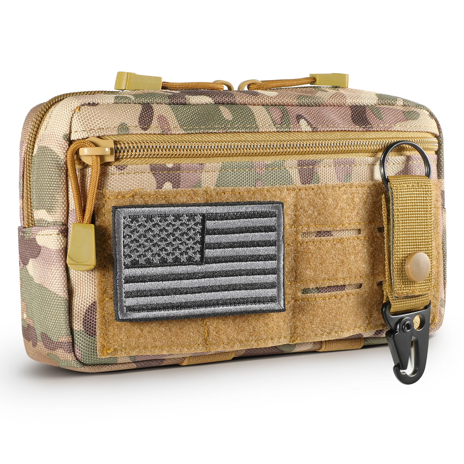 Tactical Molle Admin Pouch Utility Laser Cut EDC Tool Pouch Bag Horizontal Modular Pouch with US Flag Patch and Keychain