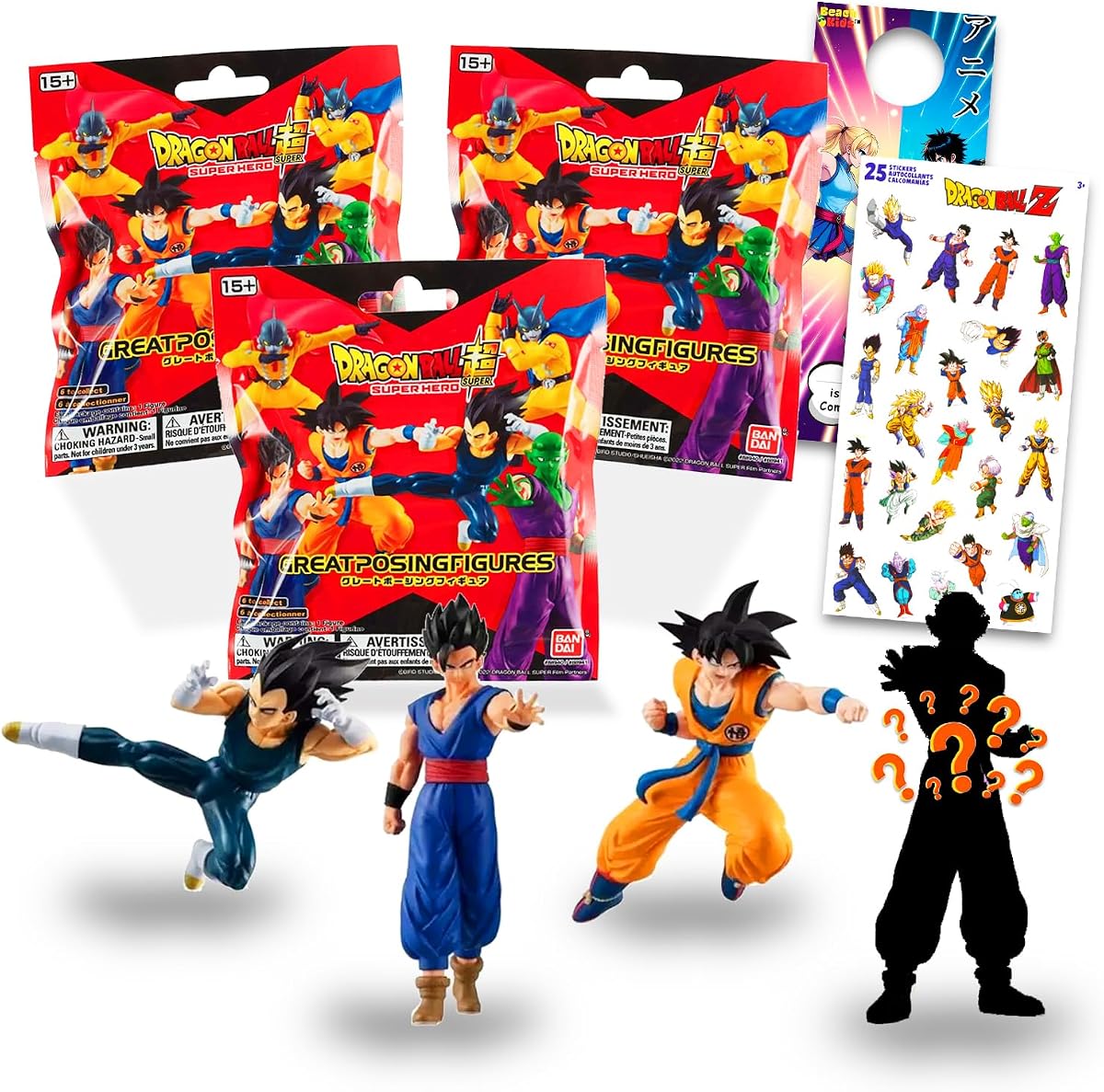 Dragon Ball Z Blind Bag Figure Charm Mystery Bundle 3-Pack for Teens | Dragon Ball Z Series 1 Mystery Box 3" Figures Plus Stickers, More | DBZ Collectible Miniature Figurines