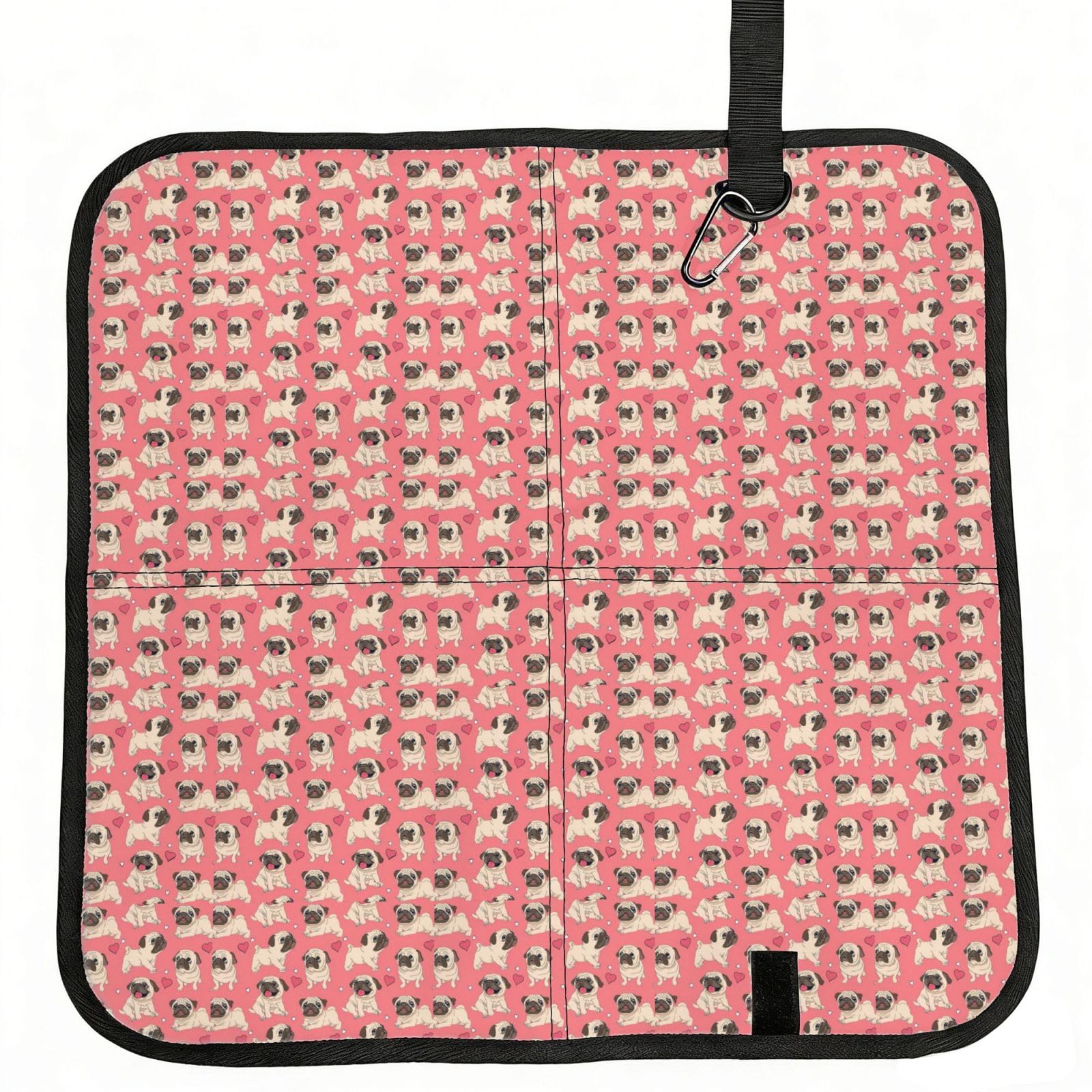 SDEGTHO Pug Dog Printed Foldable Seat Pad with Closure, Lightweight Cushion for Airplane Travel Camping
