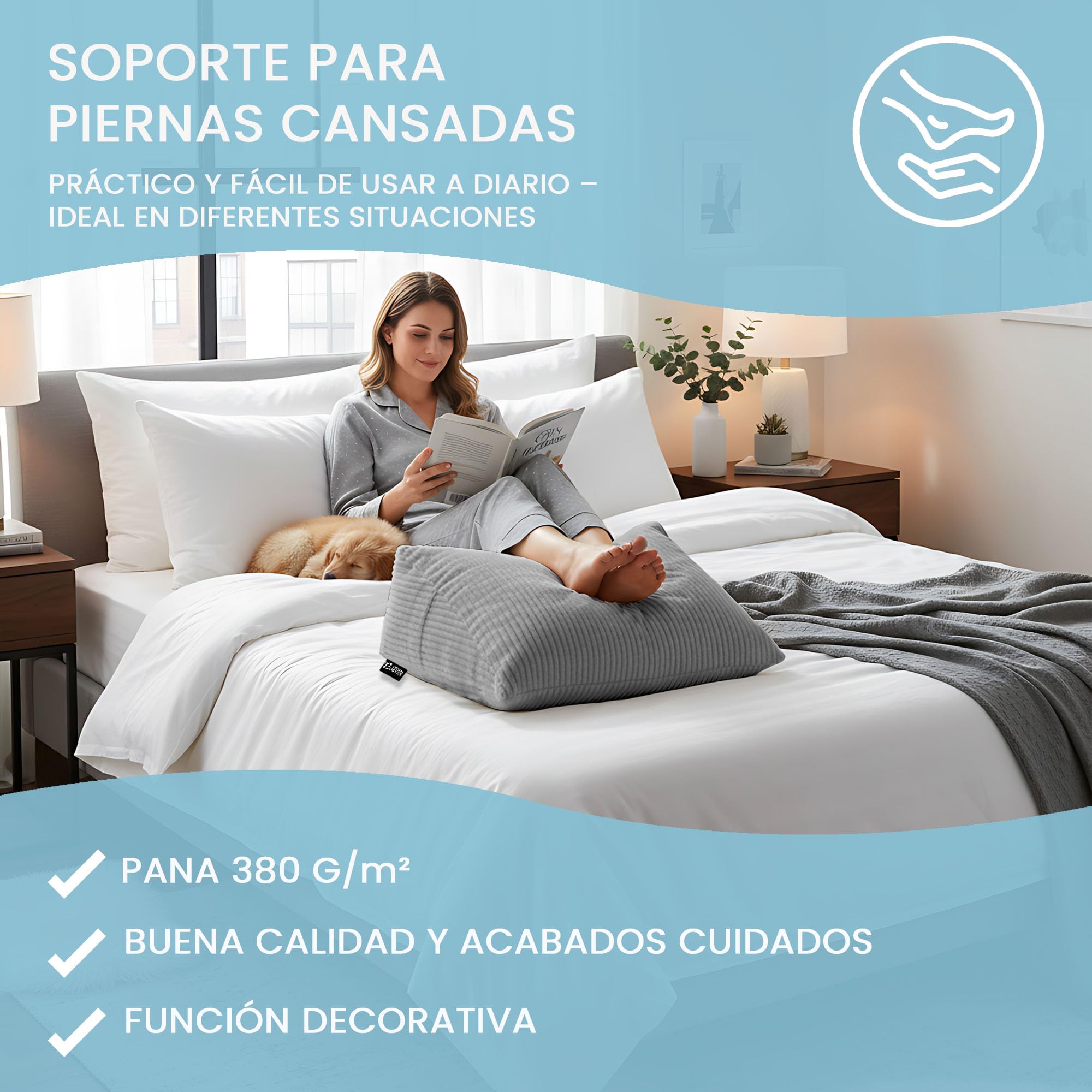 DreamRoots Cojín Respaldo para Sofá y Cama - Almohada de Lectura Triangular, 70x40x20 cm Pana 380 g/m², Funda Extraíble y Lavable, Bolsillo Lateral - Cojines Grandes Gris Oscuro