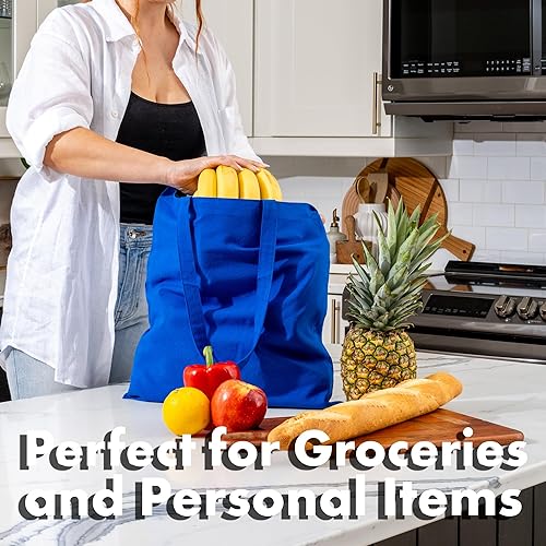 Miniatura 6 de CARRYWELL (No hecho en China) Bolsa de algodón, bolsa de compras reutilizable de comestibles, bolso promocional y bricolaje, Azul