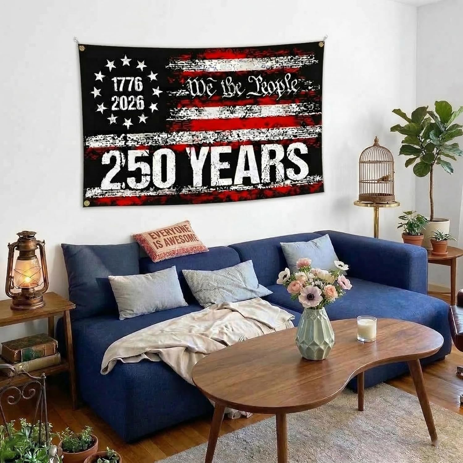 4 Pcs We The People 250 Year American Anniversary Flag, 3 Ply Double Sided 3x5 Ft, With 2 Fan Flags 2x4 Ft, 1 Garden Flag 12x18 Inch, 1776-2026 Patriotic Flag, For Outdoor, Front Door, Wall, Fence