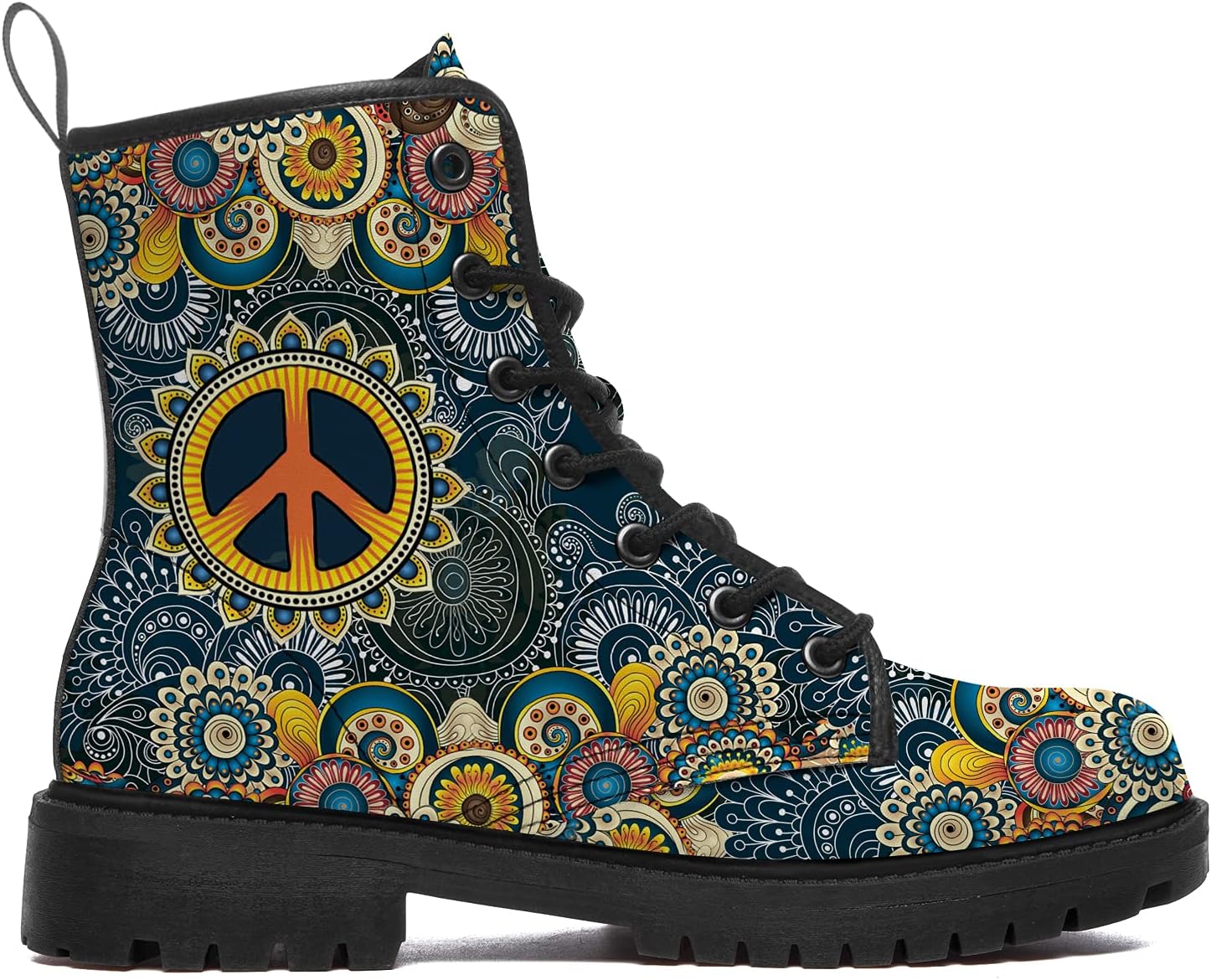 Peace Boots for Women Men Combat Boots PU Leather Lace-up Ankle Booties Gifts for Her Him