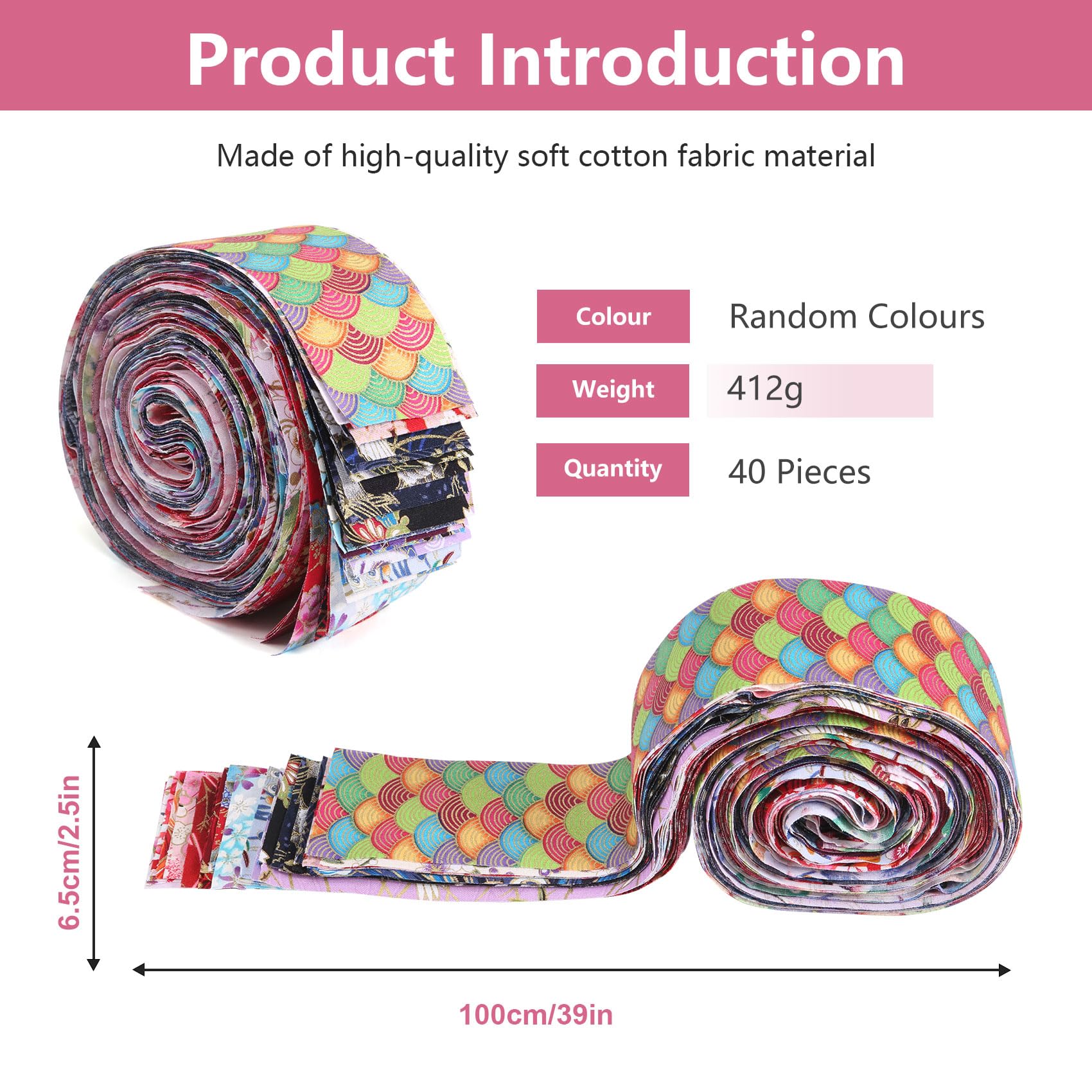 Kopinma 40 PCS Cotton Fabric Bundles, Jelly Rolls Fabric for Quilting, Patchwork Cotton Fabric DIY, Guilting Fabric Embroidery Fabric, Floral Fabric for Sewing, DIY Handmade Sewing Quilting Fabric - Image 2