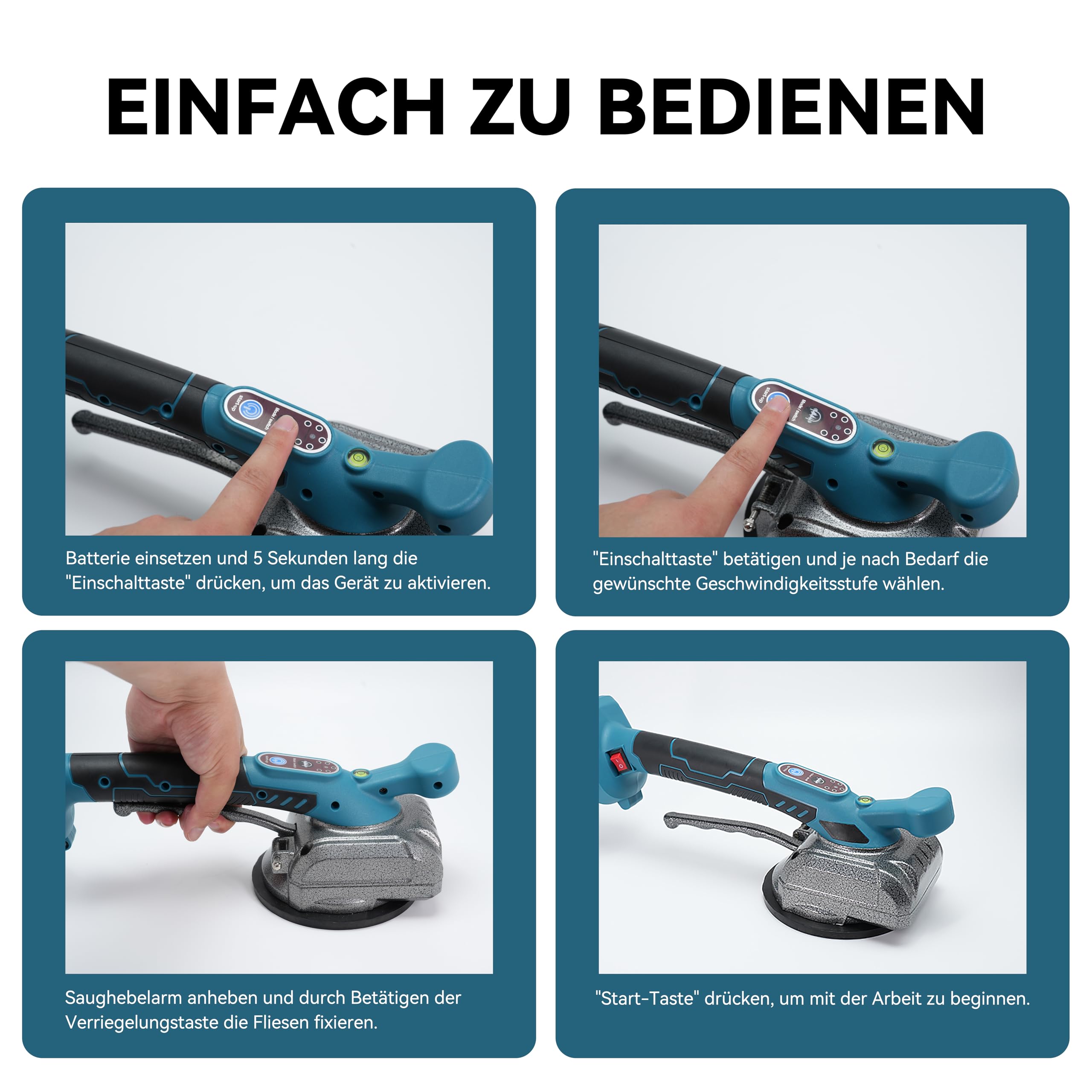 Vibrador de azulejos profesional para sistema Makita de 18 V, fuerza de sujeción de 100 kg, ventosa de 13 cm, velocidad de 5 niveles, ideal para cerámica, piedra natural y cristal (30-260 cm