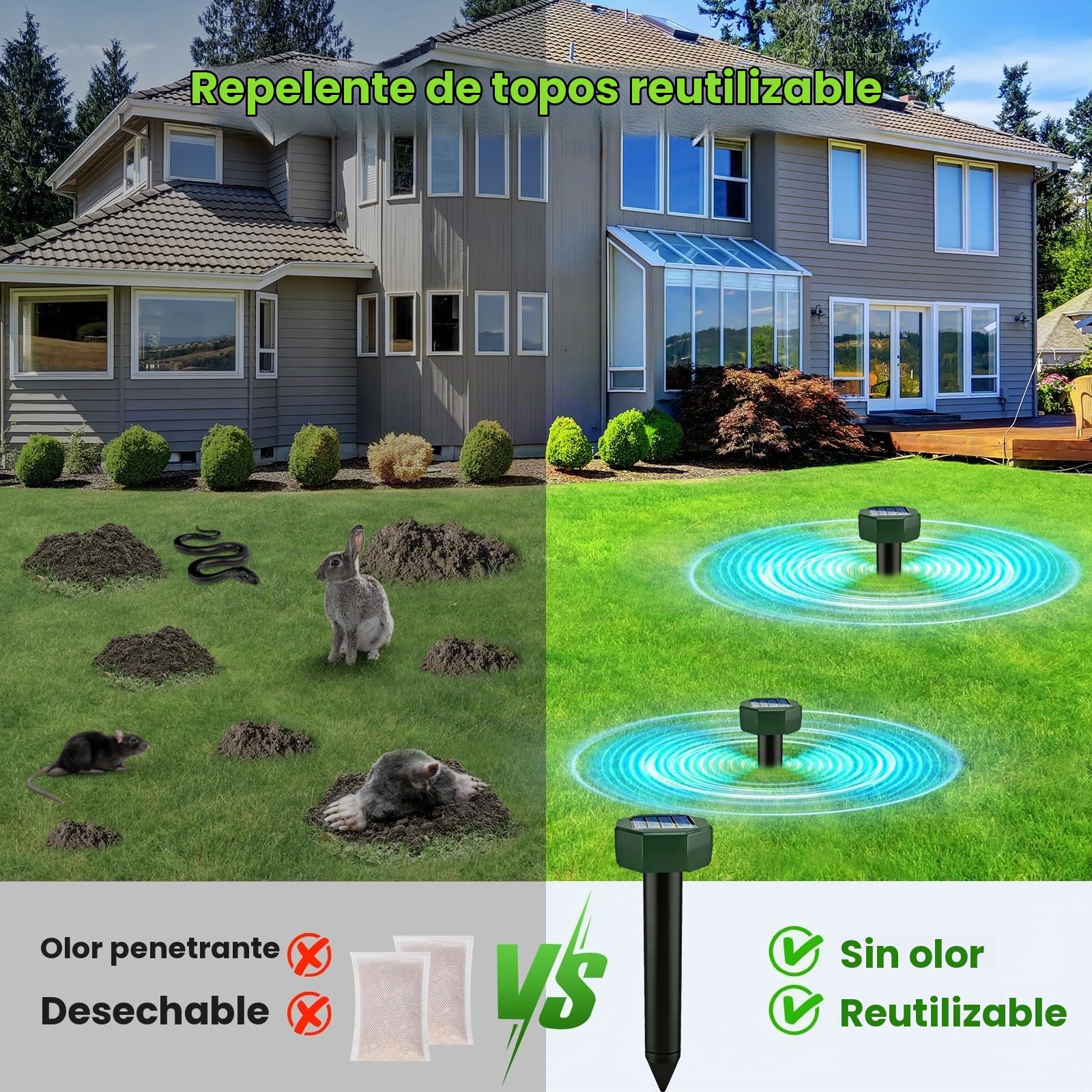 Repelente Solar para Topos, Repelente de Hormigas Reina para jardín y Camping, Gopher, Repelentes de Serpientes Topos, Gopher y Otros Repelentes de Toposs 8 Piezas