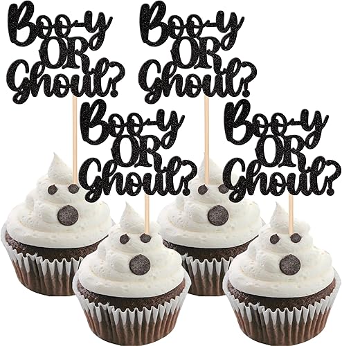 24 piezas de decoración de cupcakes de Halloween Boo-y o Ghoul con purpurina para revelación de género de bebé, para Halloween, baby shower, niños,