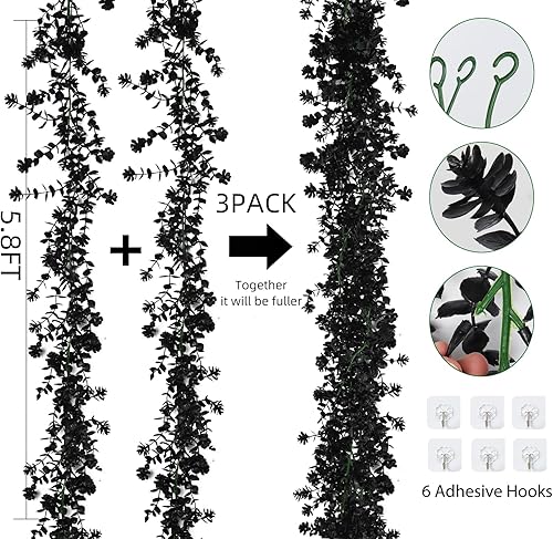 Miniatura 2 de Hojas falsas de otoño, flores artificiales, guirnalda de otoño artificial colgante de eucalipto con flores, hojas de otoño sintéticas, guirnaldas de